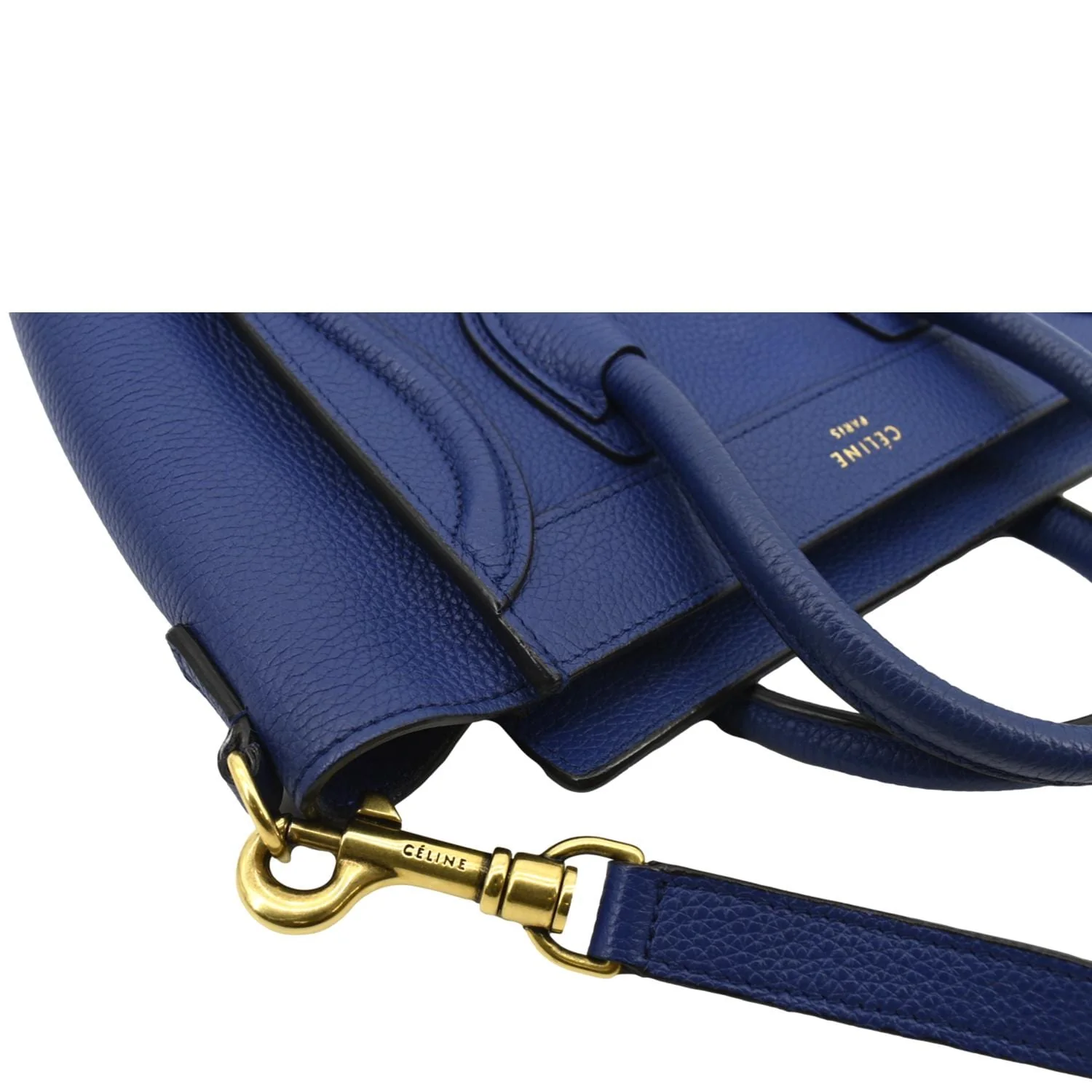 CELINE Nano Luggage Drummed Leather Tote Crossbody Bag Blue - Image 6
