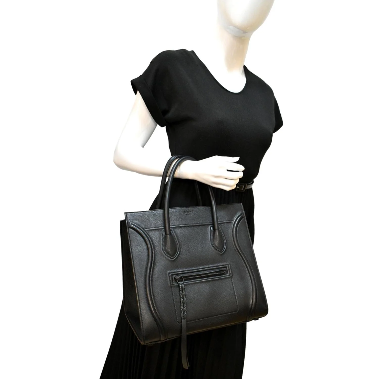 CELINE Luggage Phantom Medium Leather Tote Bag Black - Image 2