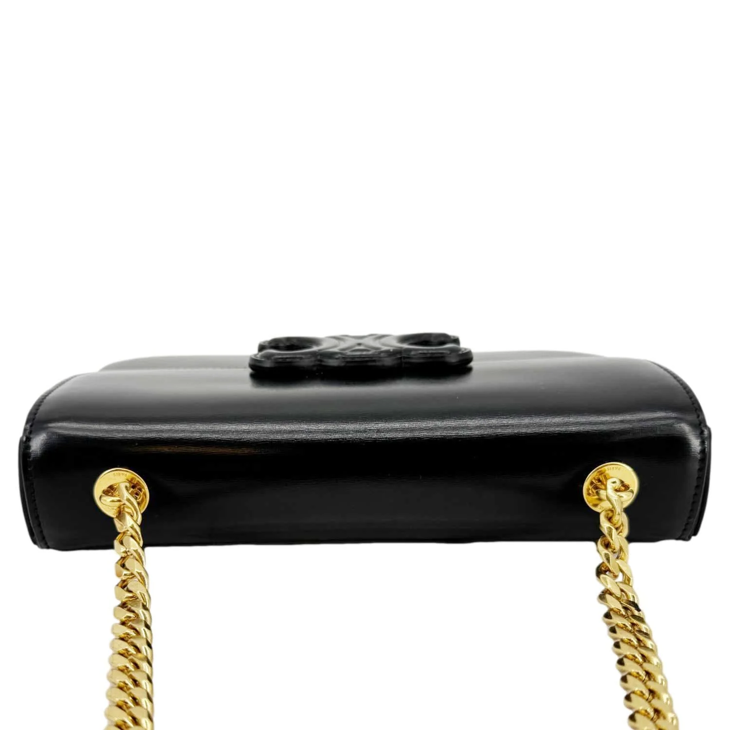CELINE Triomphe Claude Shiny Leather Chain Shoulder Bag Black - Image 7