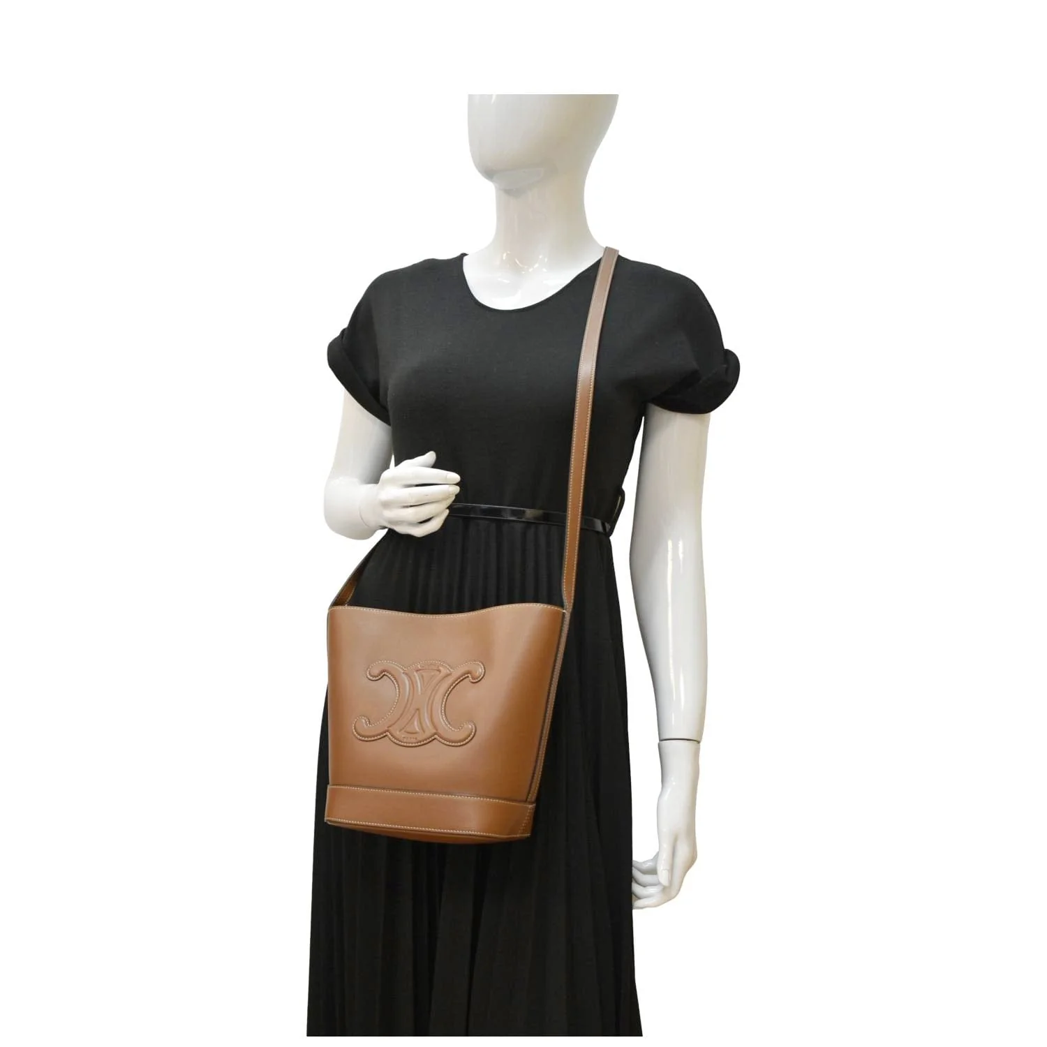 Celine Cuir Triomphe Small Calfskin Leather Bucket Crossbody Bag Tan - Image 2