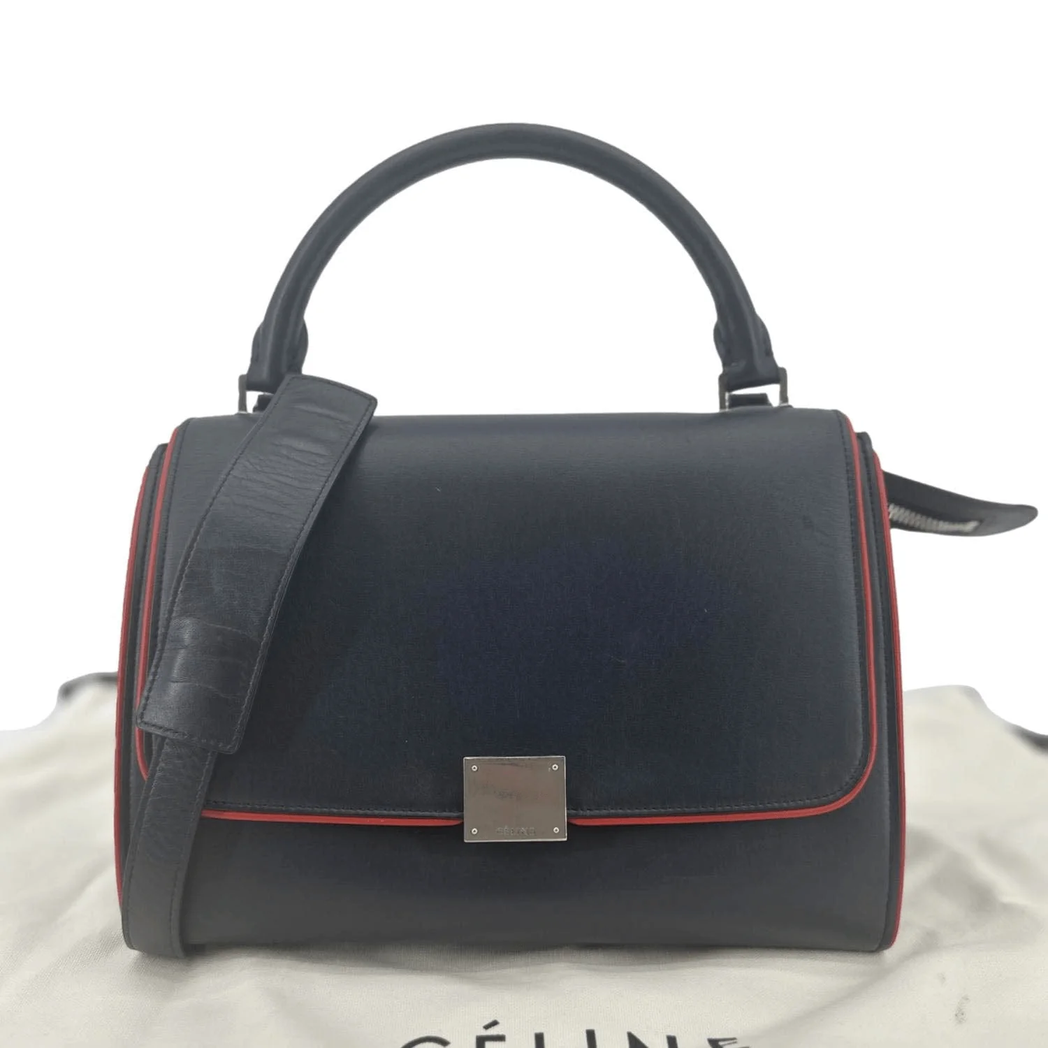 CELINE Trapeze Small 2way Leather Tote Shoulder Bag Blue - Image 3