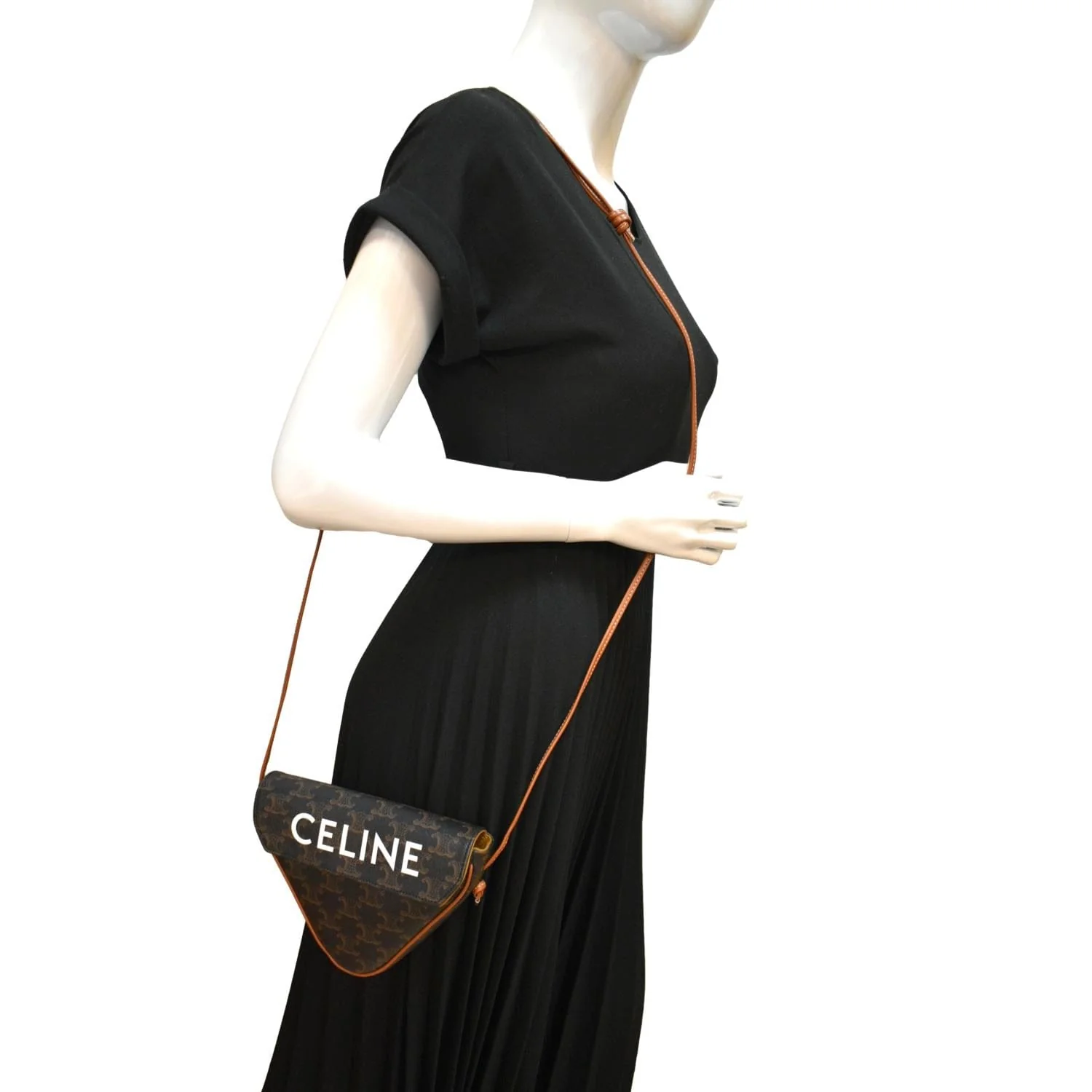 CELINE Triangle Triomphe Canvas Monogram Print Shoulder Bag Brown - Image 2