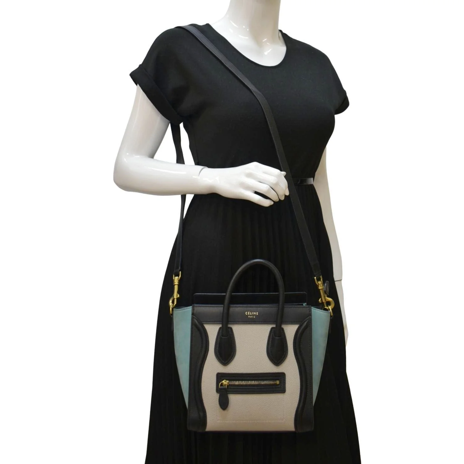 CELINE Luggage Calfskin Leather and Suede Crossbody Bag Tricolor - Image 2