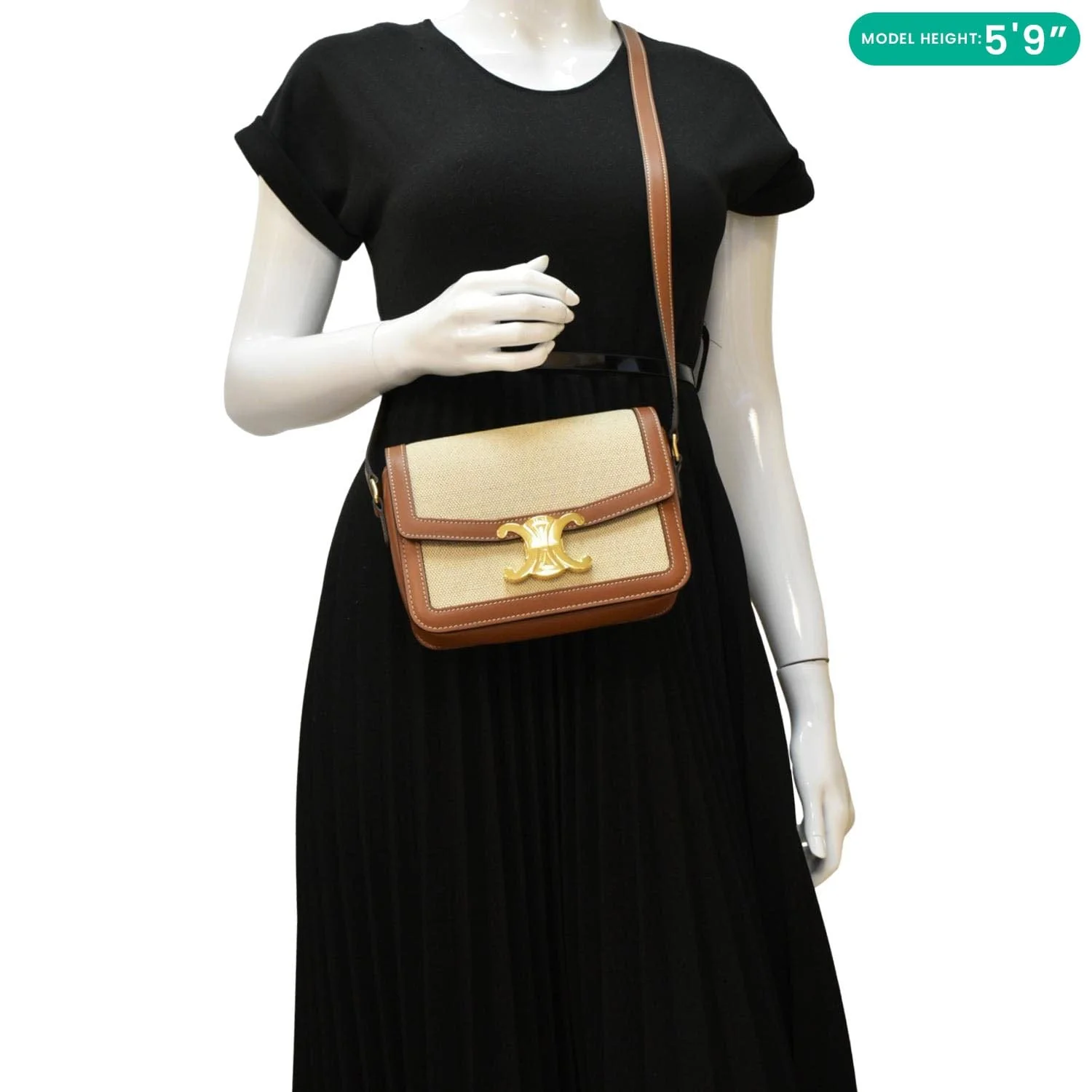 CELINE Triomphe Medium Leather Textile Shoulder Bag Light Brown - Image 2