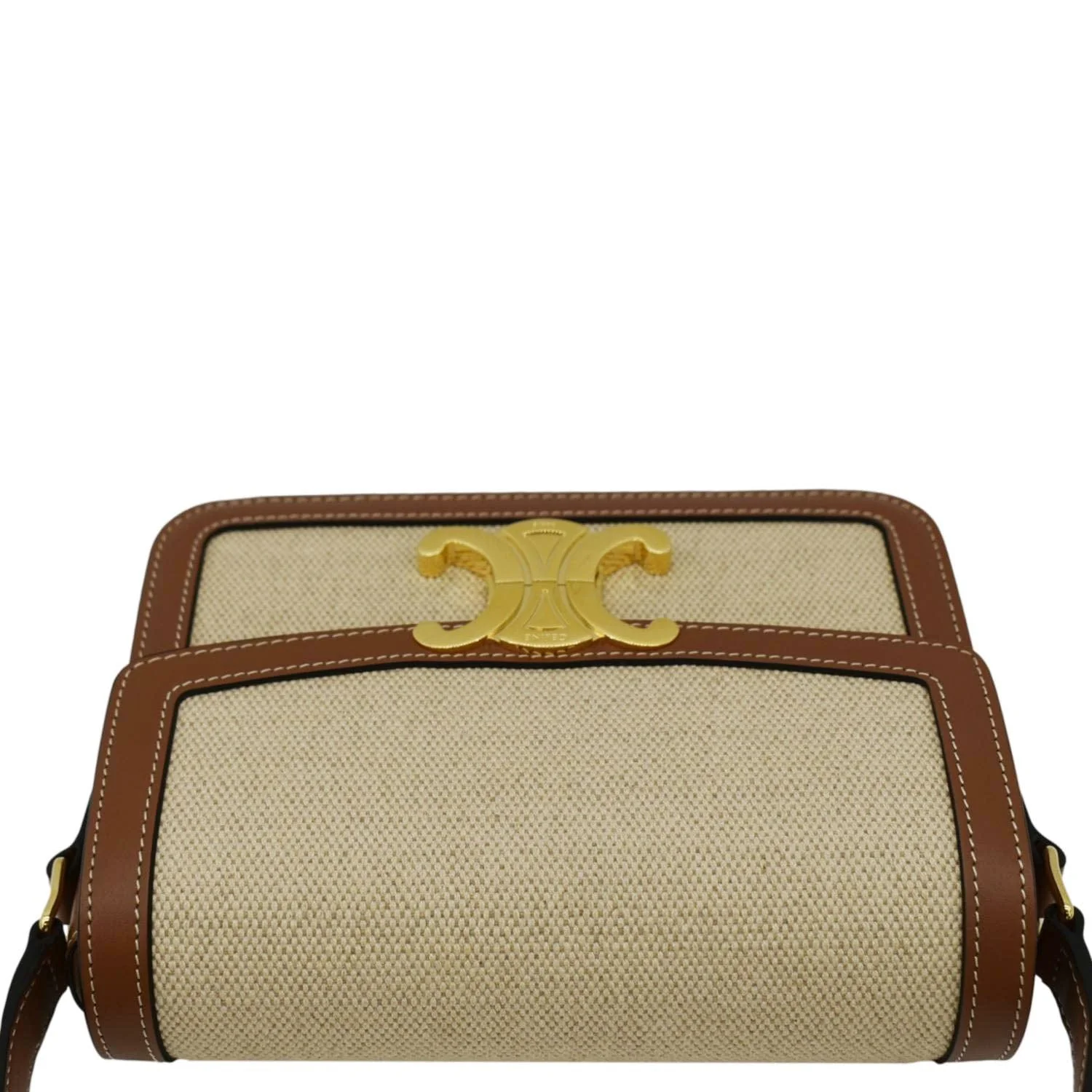 CELINE Triomphe Medium Leather Textile Shoulder Bag Light Brown - Image 5