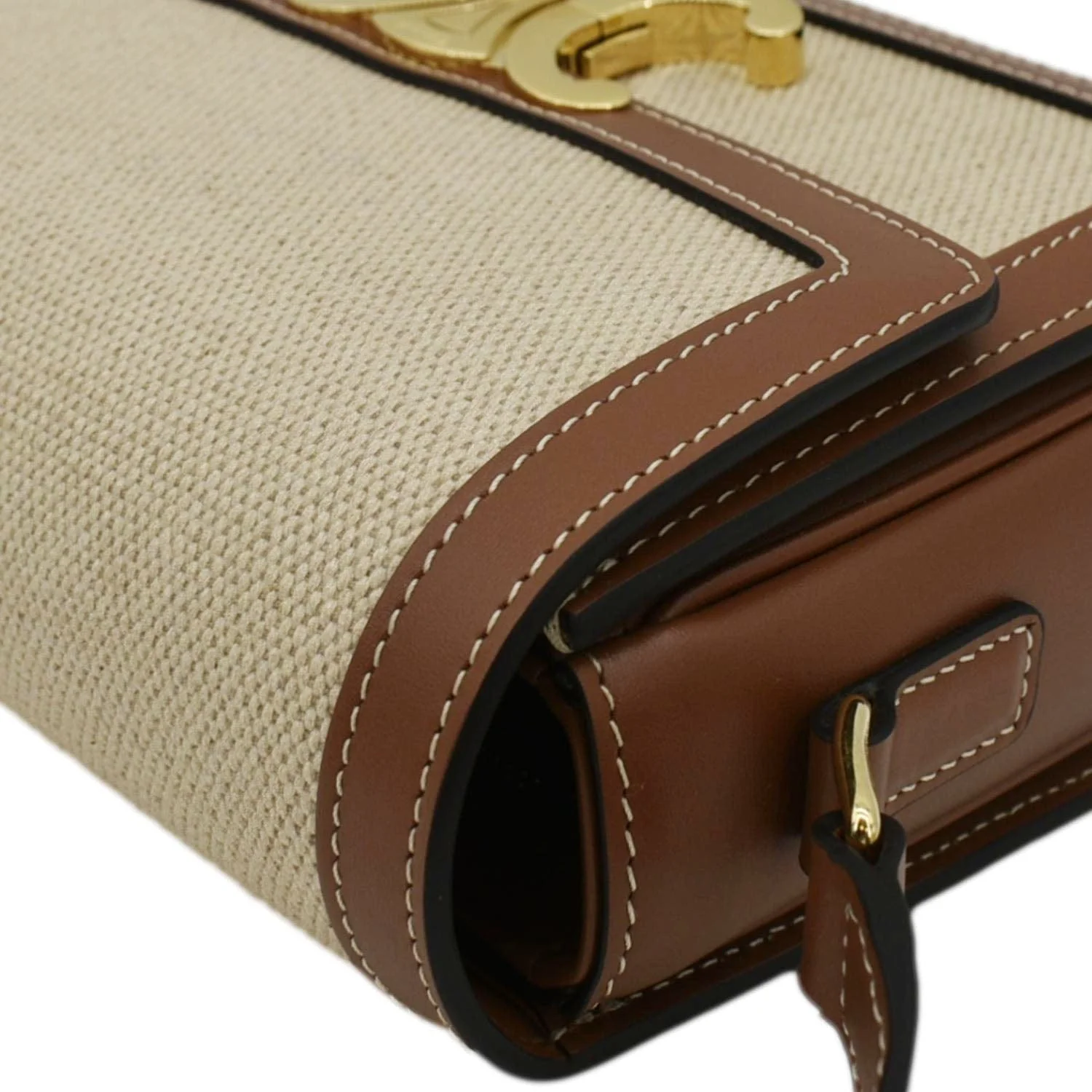 CELINE Triomphe Medium Leather Textile Shoulder Bag Light Brown - Image 7