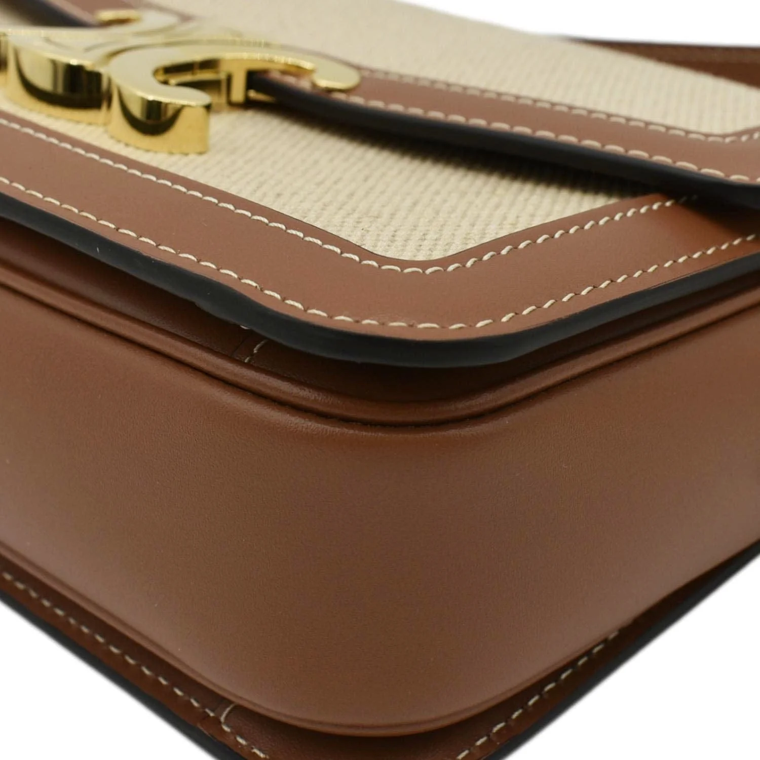 CELINE Triomphe Medium Leather Textile Shoulder Bag Light Brown - Image 8