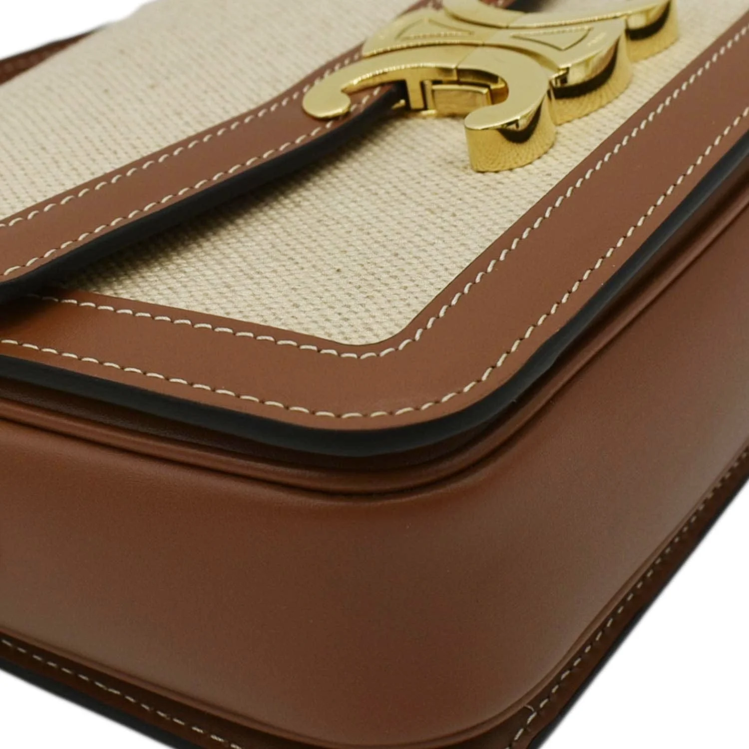 CELINE Triomphe Medium Leather Textile Shoulder Bag Light Brown - Image 9