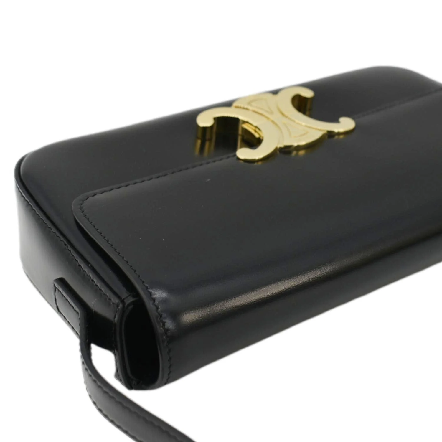 CELINE Triomphe Shiny Calfskin Leather Shoulder Bag Black - Image 6