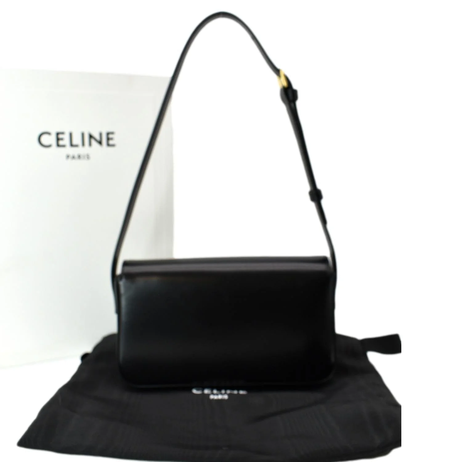 CELINE Triomphe Calfskin Leather Shoulder Bag Black - Image 3