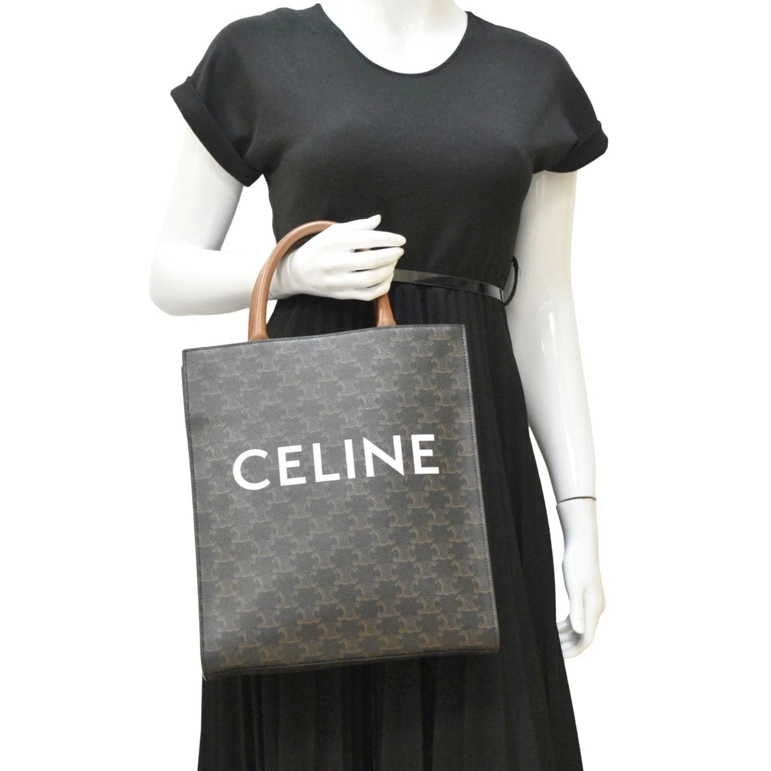 CELINE Triomphe Vertical Cabas Small Canvas Shoulder Bag Black - Image 2