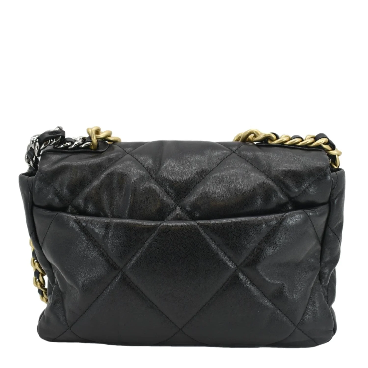 CHANEL 19 Flap Quilted Lambskin Leather Shoulder Bag Black - Image 4
