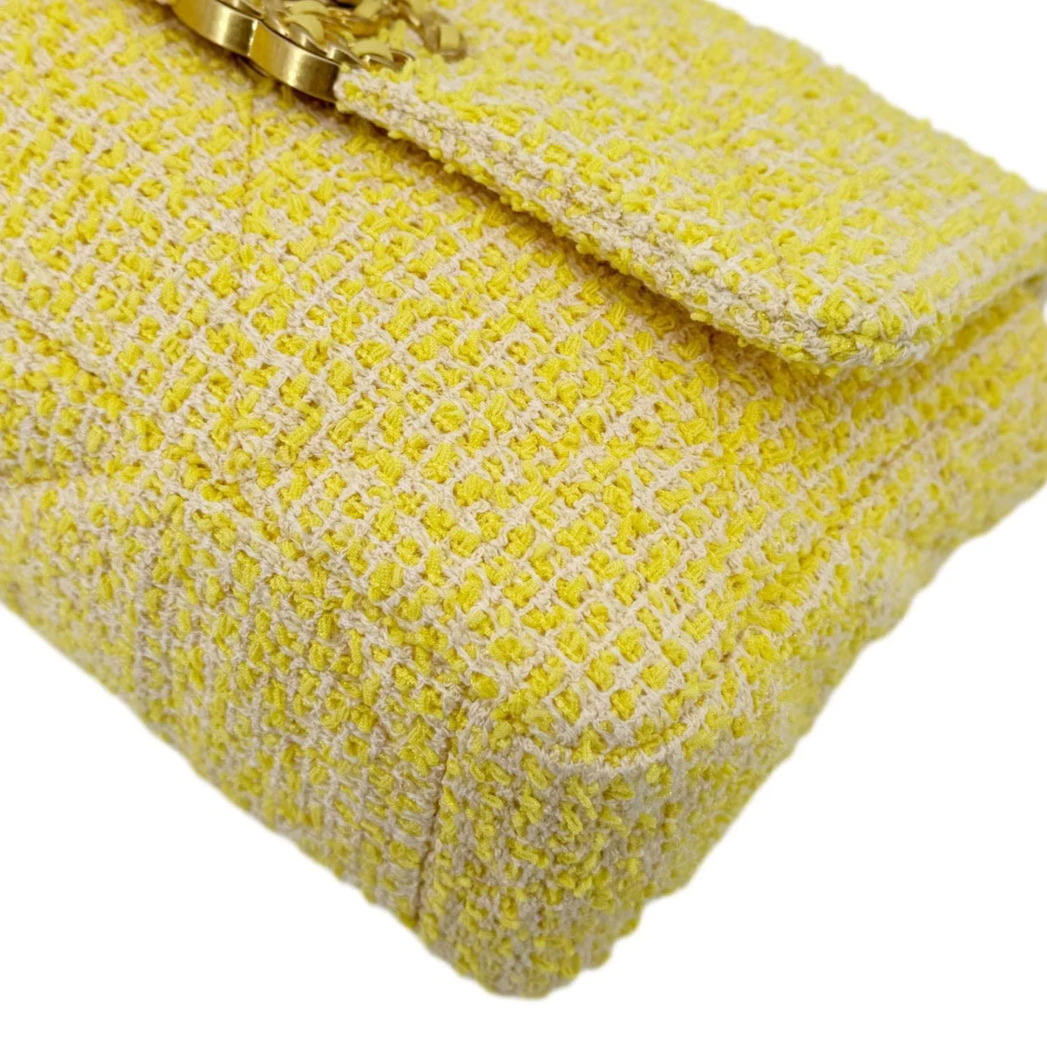 CHANEL 19 Flap Small Quilted Tweed Shoulder Bag Yellow - Image 9