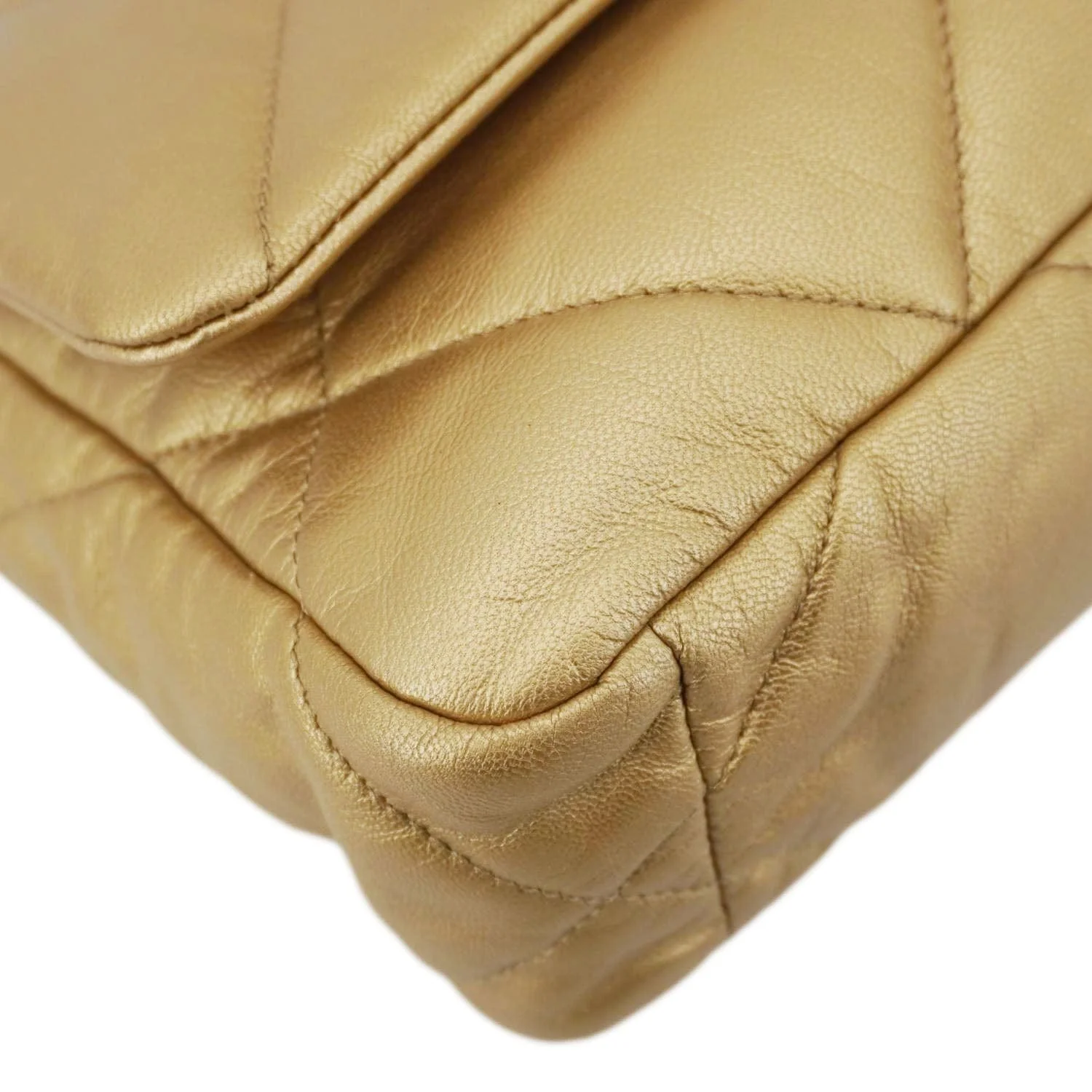 CHANEL 19 Flap Quilted Lambskin Leather Shoulder Bag Metallic Gold - Image 9