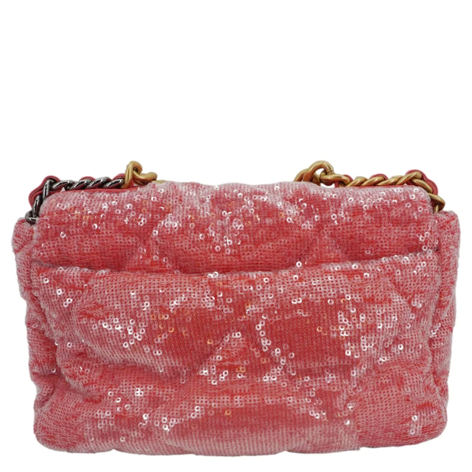 CHANEL 19 Medium Flap Quilted Sequin Shoulder Bag Hot Pink - Image 4