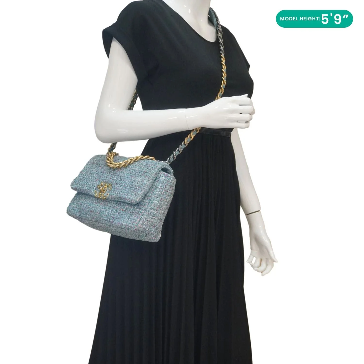 CHANEL 19 Flap Medium Quilted Tweed Shoulder Bag Blue - Image 2