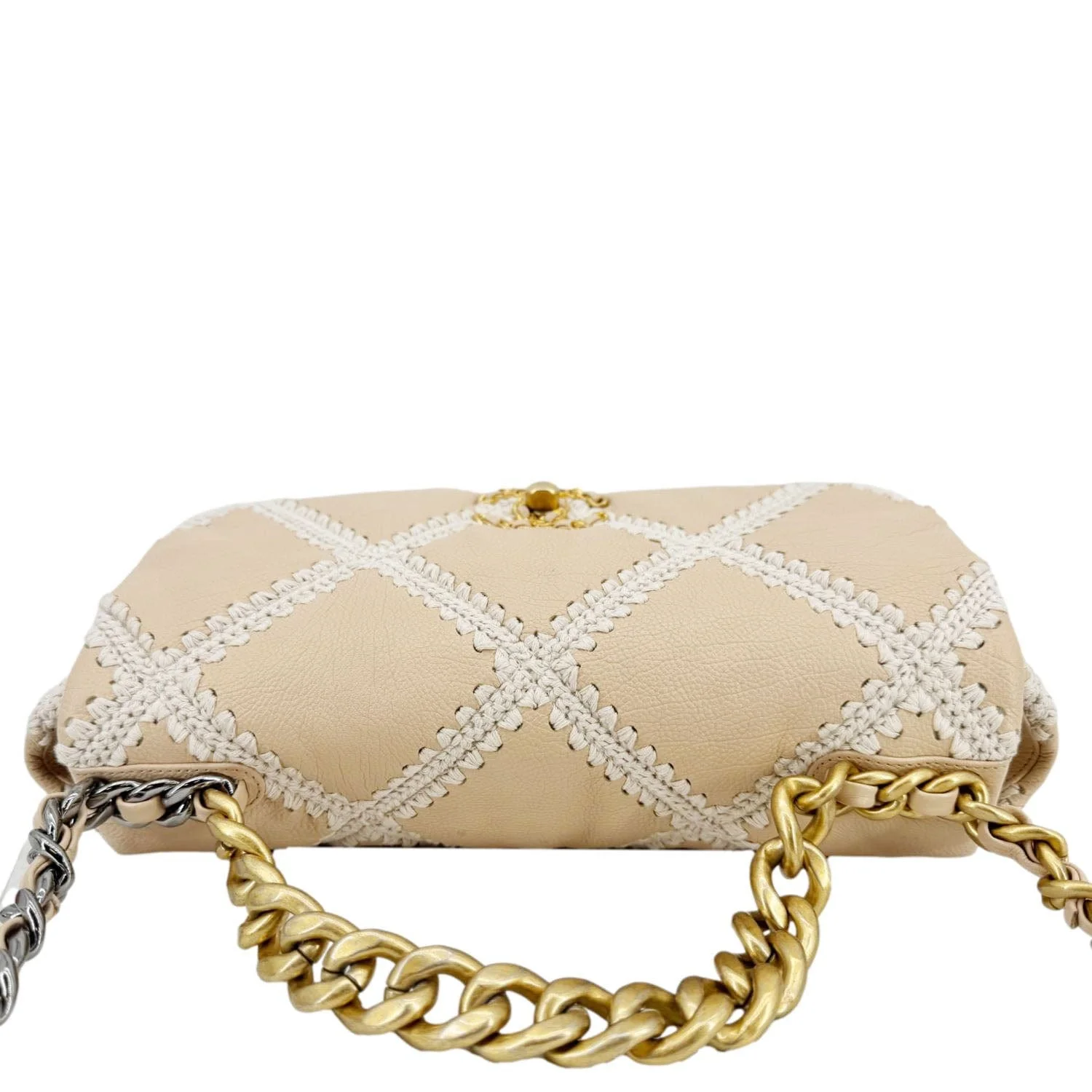CHANEL 19 Flap Large Calfskin Crochet Shoulder Bag Beige - Image 8