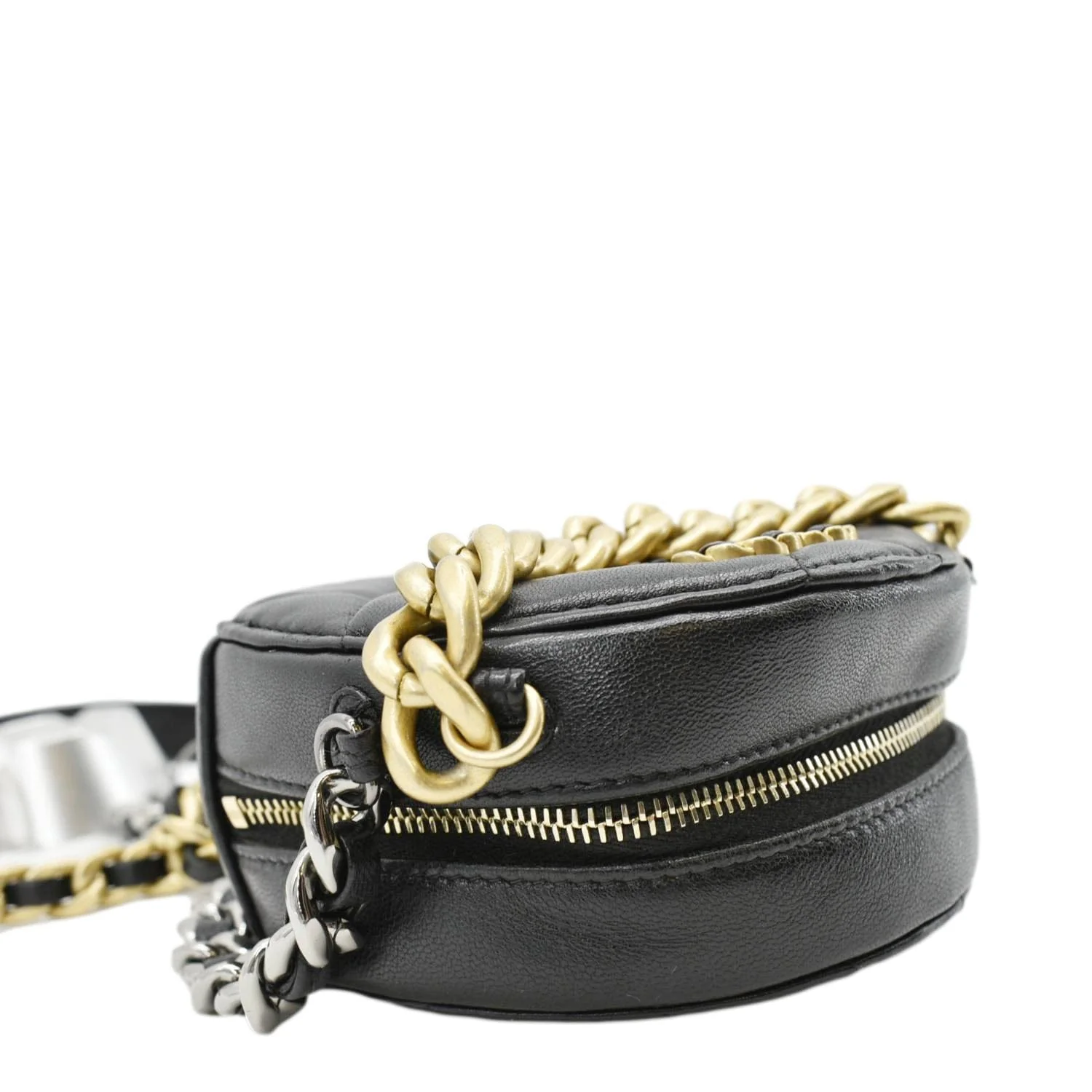 CHANEL 19 Round Quilted Leather Clutch Crossbody Bag Black - Image 5