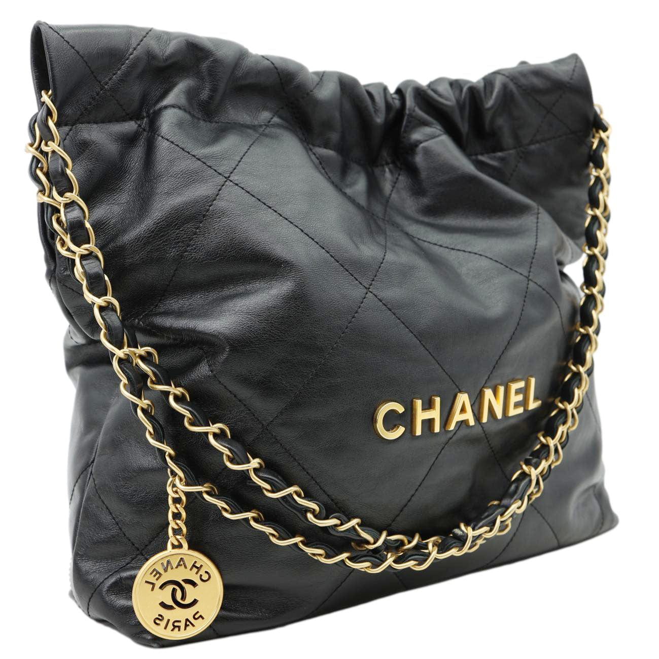 CHANEL 22 Small Shiny Calfskin Leather Chain Crossbody Bag Black - Image 5