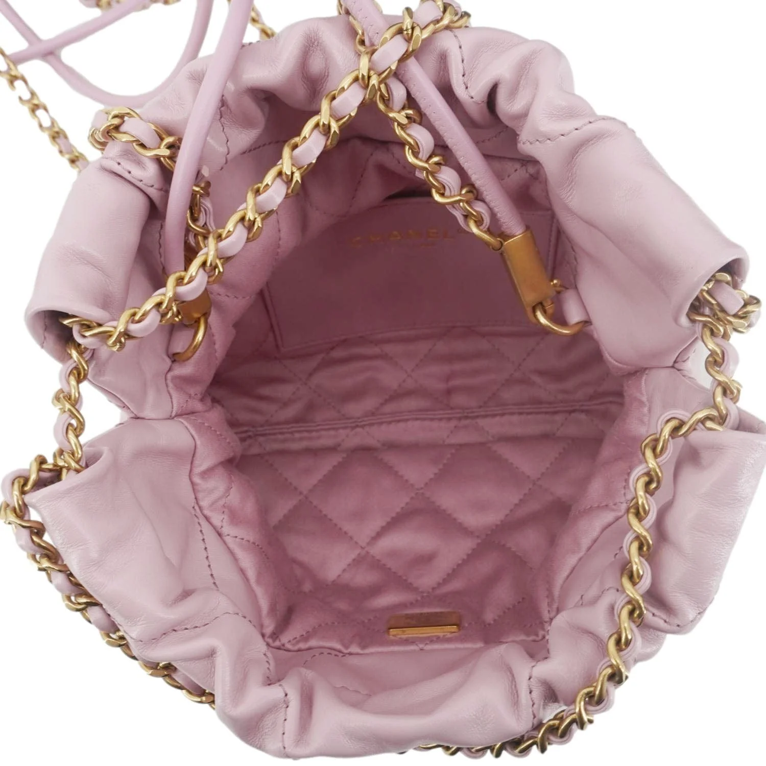 CHANEL 22 Mini Shiny Calfskin Leather Chain Crossbody Bag Pink - Image 10