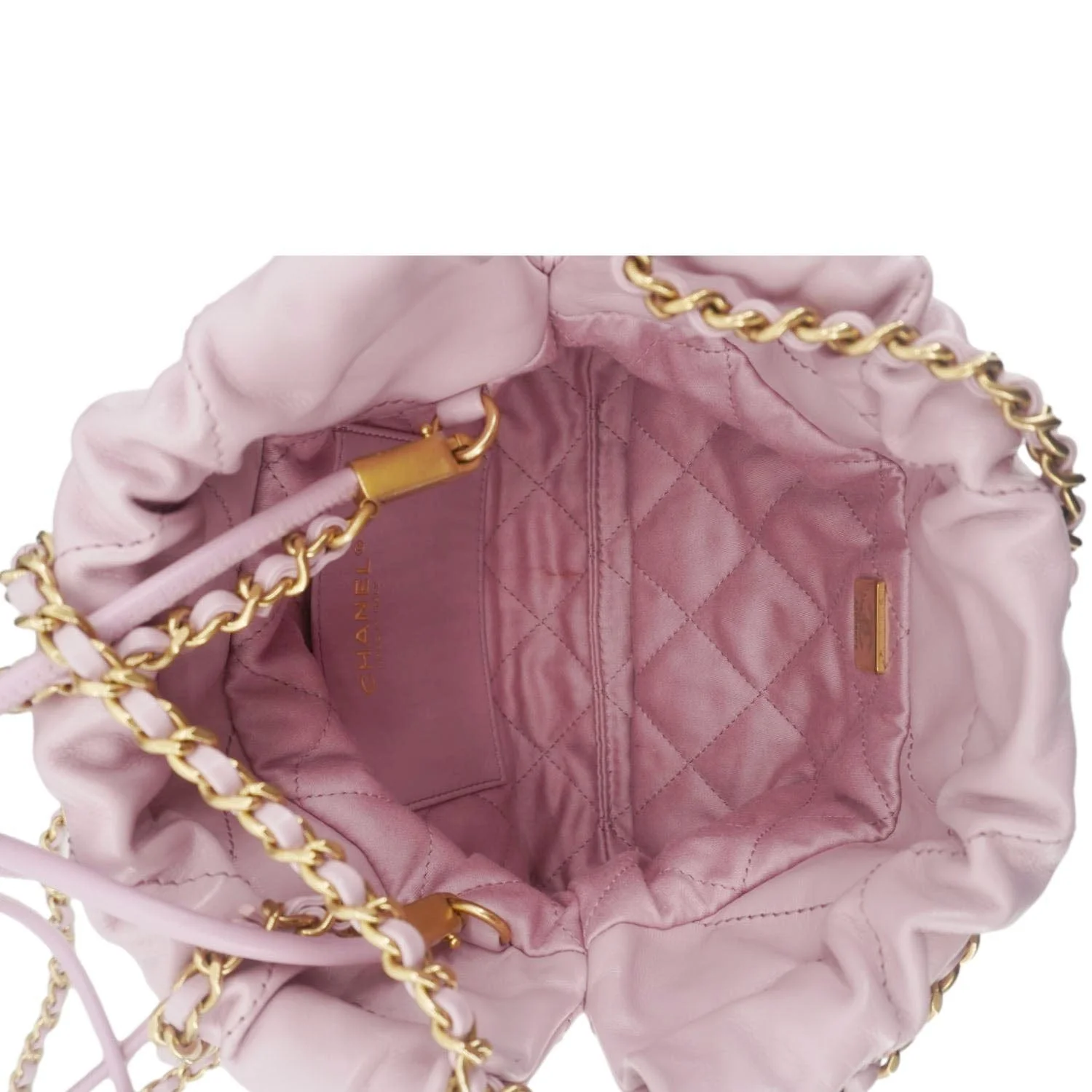 CHANEL 22 Mini Shiny Calfskin Leather Chain Crossbody Bag Pink - Image 11