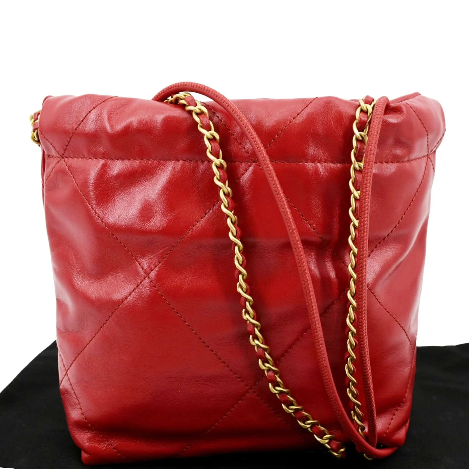 CHANEL 22 Mini Chain Shiny Calfskin Leather Shoulder Bag Red - Image 4