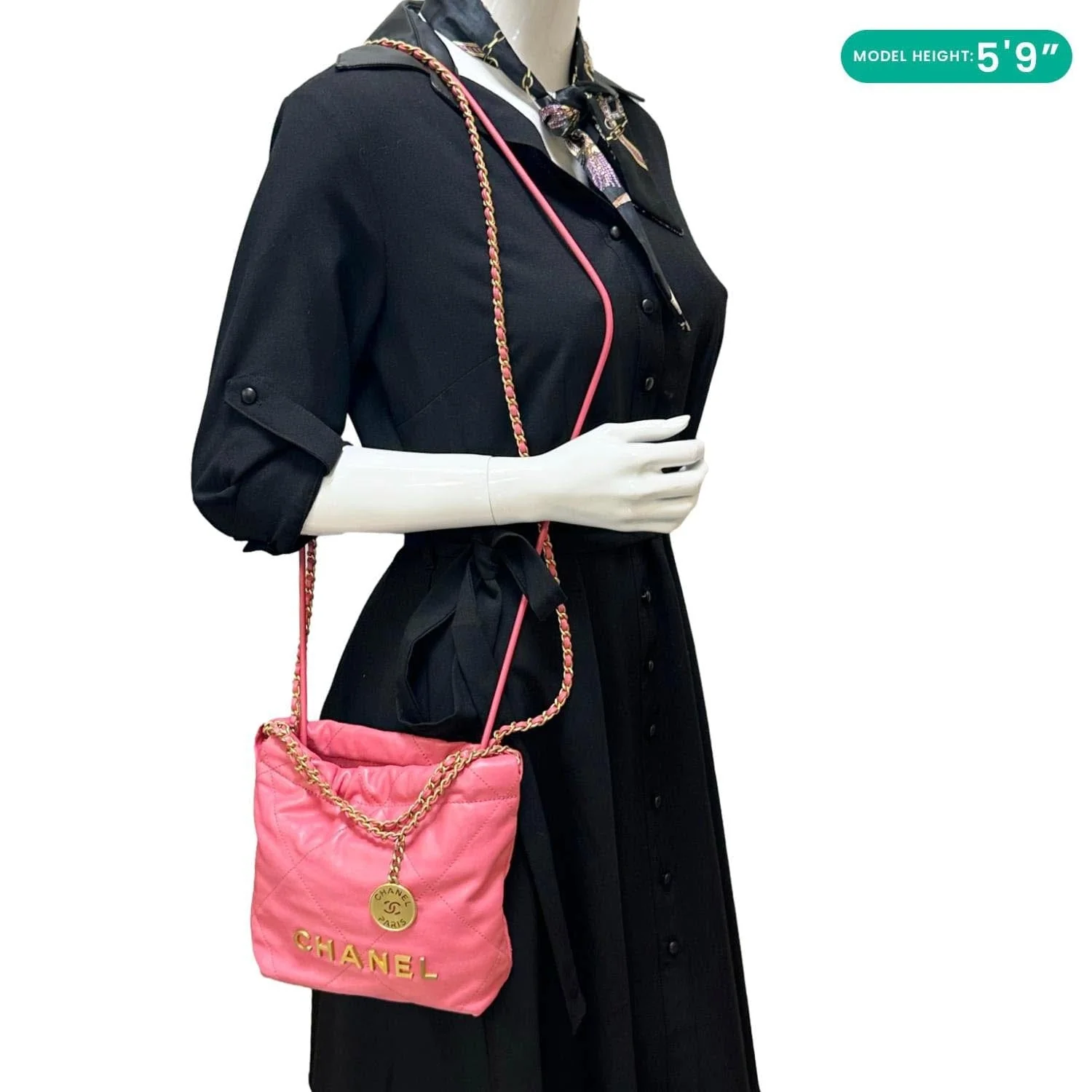 CHANEL 22 Mini Hobo Quilted Leather Crossbody Bag Pink - Image 2