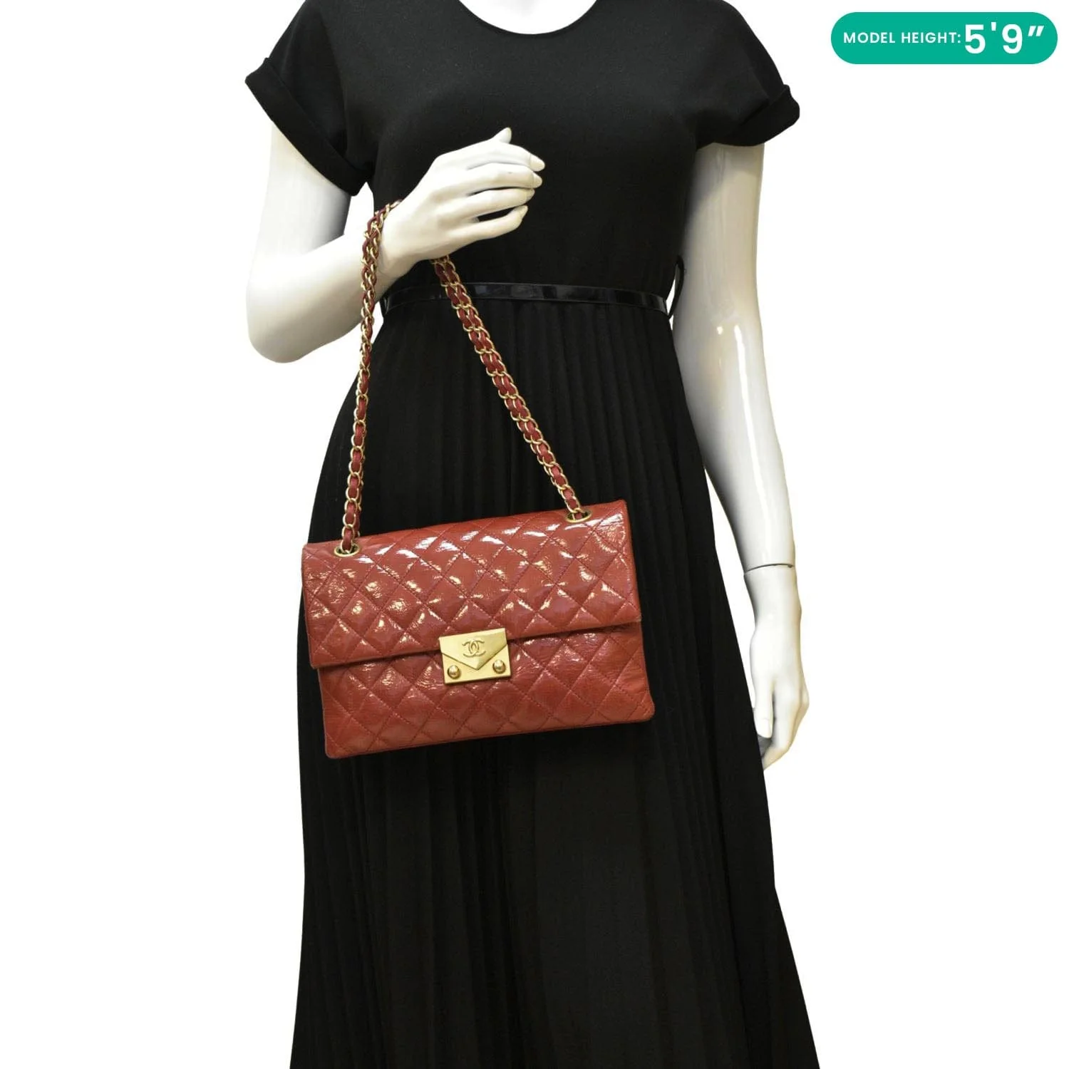 CHANEL 3 Pocket Accordion Flap Small Patent Leather Shoulder Bag Red - Image 2