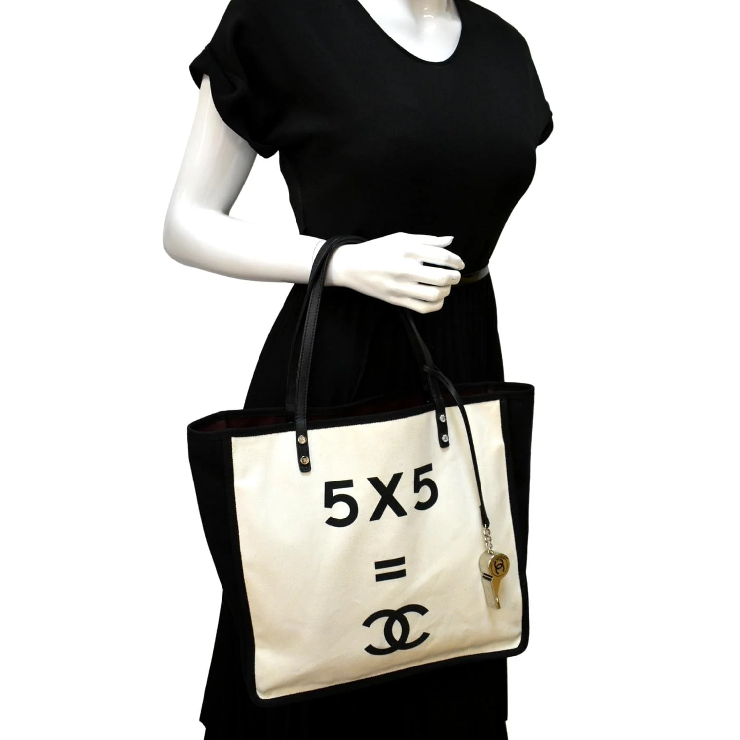 CHANEL 5 x 5 Canvas Tote Bag Ivory - Image 2