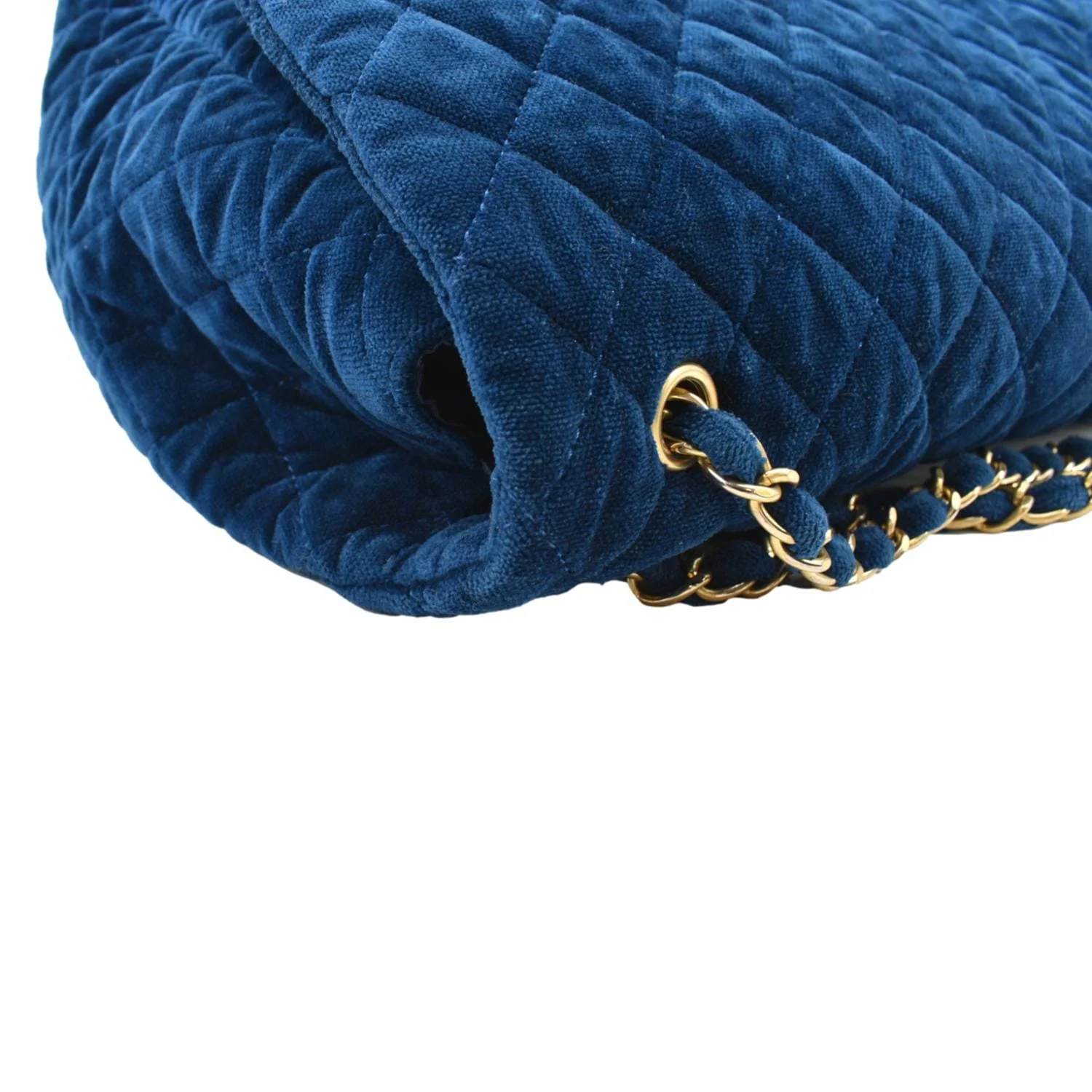 CHANEL Airlines CC XXL Flap Quilted Velvet Shoulder Bag Blue - Image 6