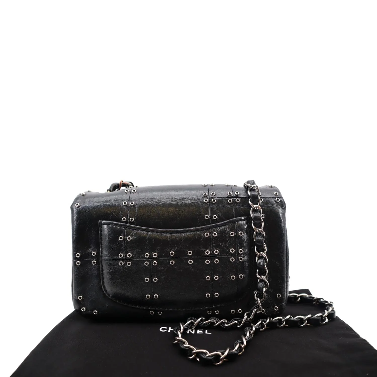 CHANEL Airlines Grommet Studded Leather Shoulder Bag Black - Image 3
