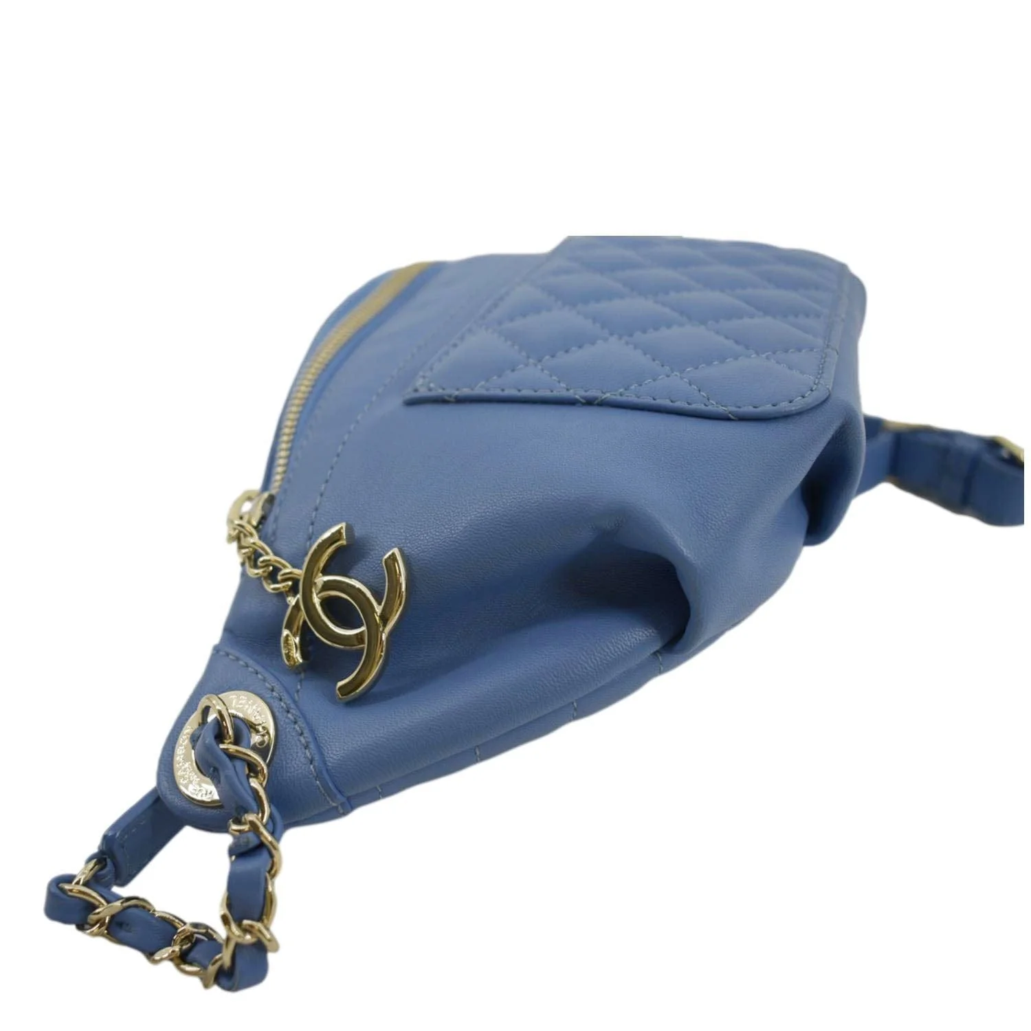 CHANEL Bi Classic Quilted Lambskin Leather Waist Bag Blue - Image 5