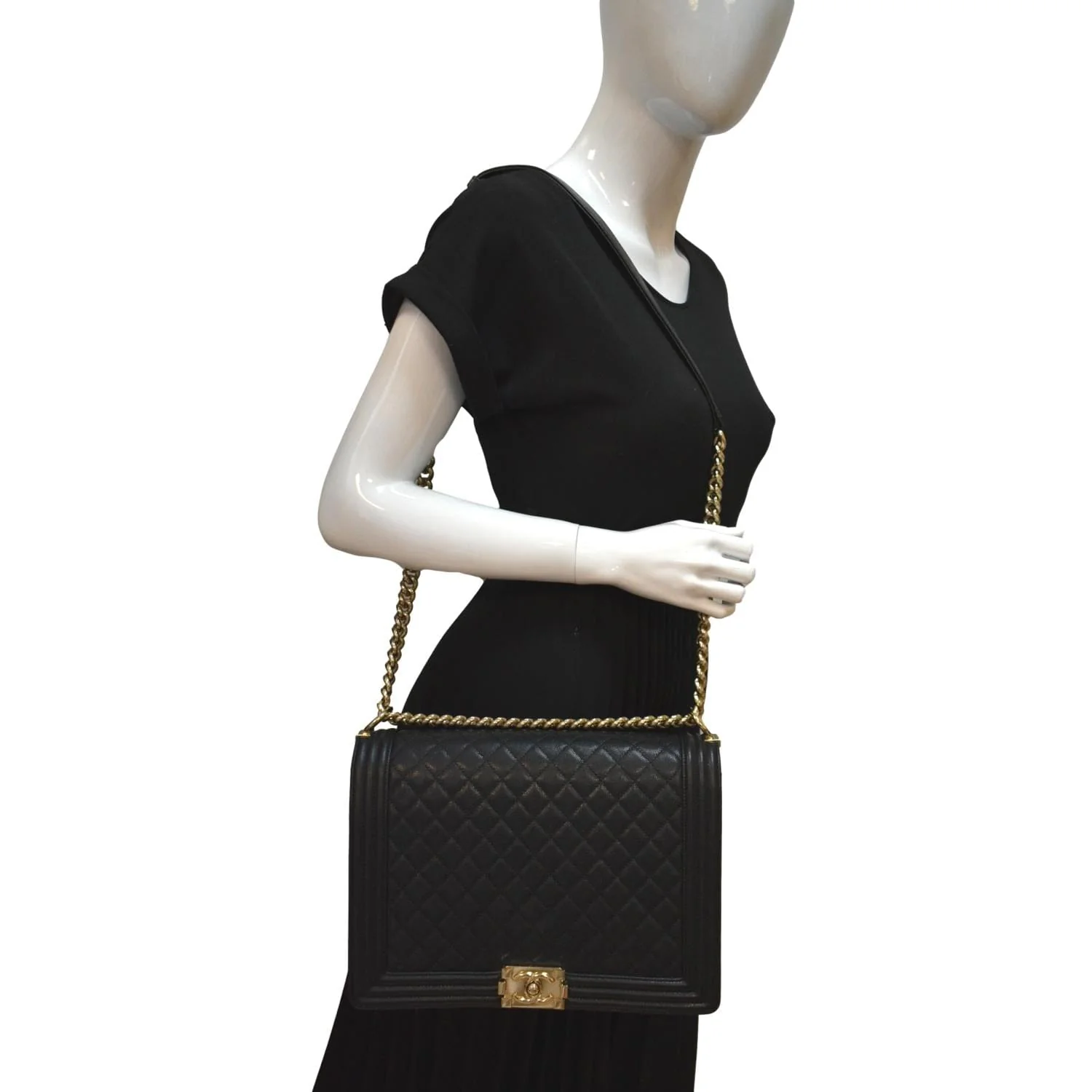 CHANEL Large Boy Flap Caviar Leather Shoulder Bag Black - Image 2