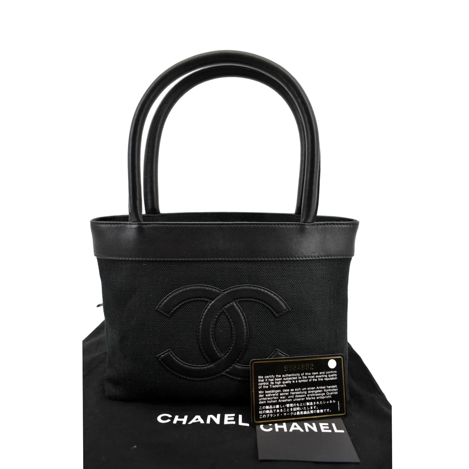 CHANEL Canvas Leather Tote Bag Black - Image 3