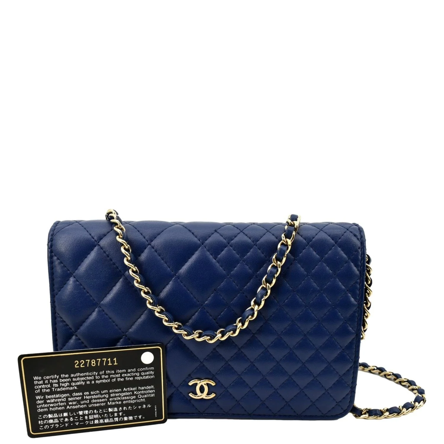 CHANEL Wallet On Chain Quilted Leather Crossbody Bag Blue - Image 3