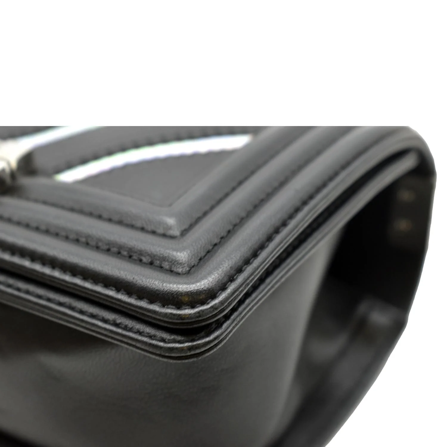 CHANEL Boy Chevron Leather Holographic PVC Crossbody Bag Black - Image 9