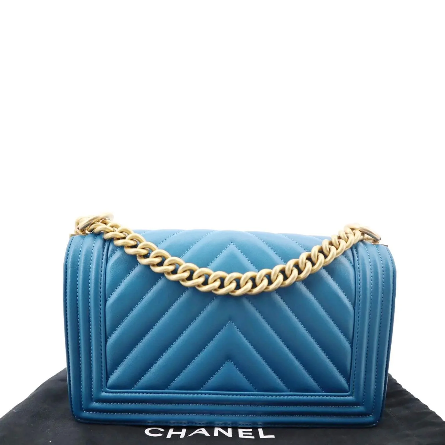 CHANEL Medium Boy Flap Chevron Quilted Calfskin Shoulder Bag Blue - Image 3