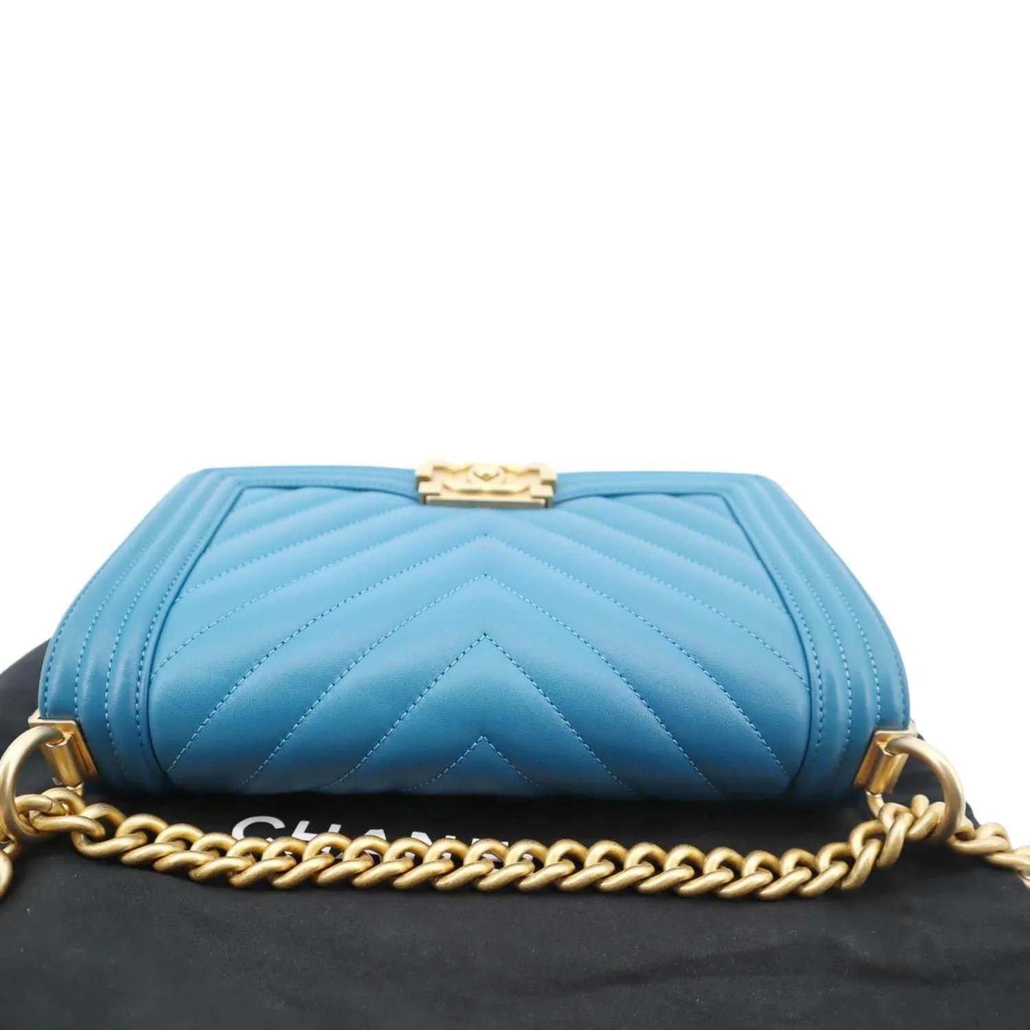 CHANEL Medium Boy Flap Chevron Quilted Calfskin Shoulder Bag Blue - Image 4
