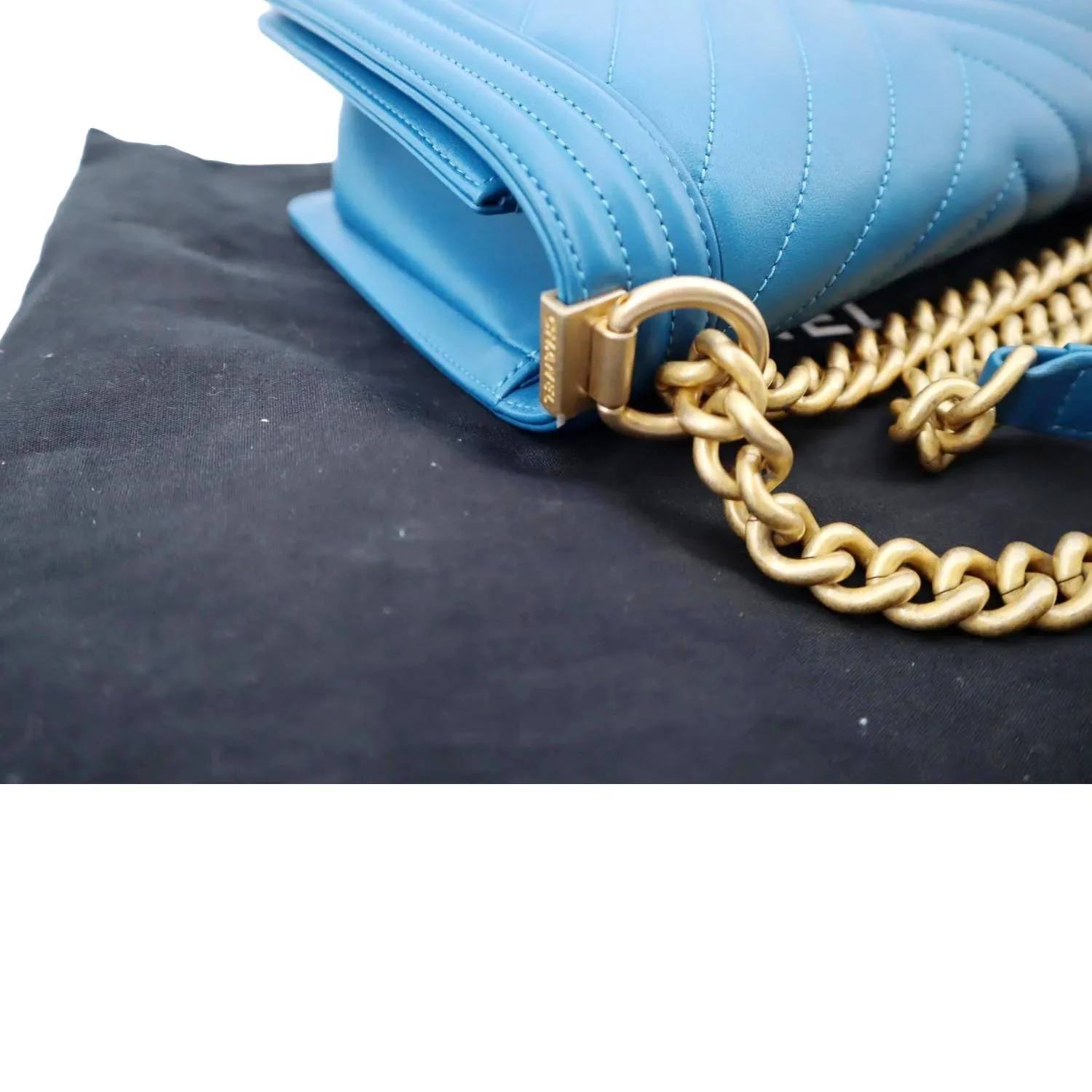 CHANEL Medium Boy Flap Chevron Quilted Calfskin Shoulder Bag Blue - Image 6