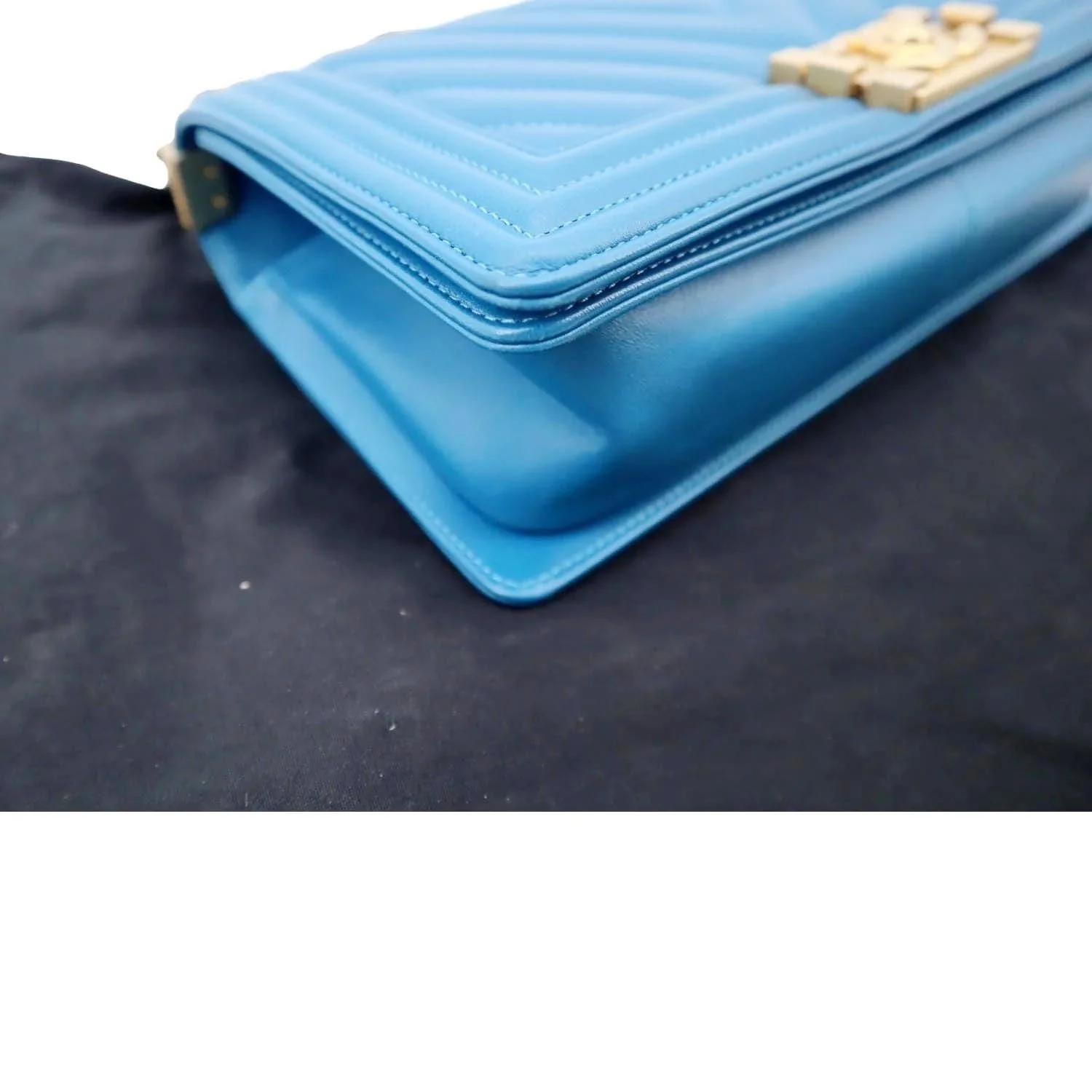 CHANEL Medium Boy Flap Chevron Quilted Calfskin Shoulder Bag Blue - Image 8