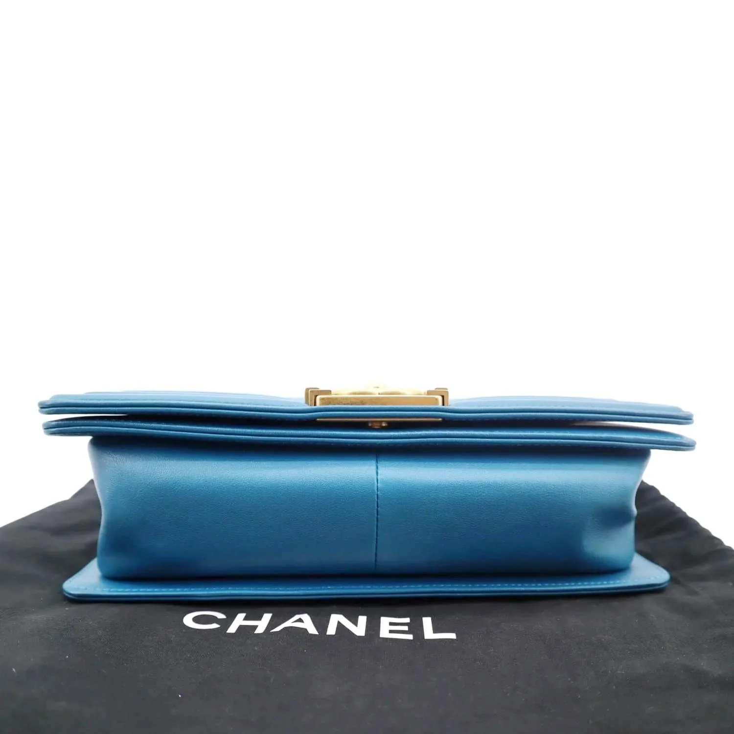 CHANEL Medium Boy Flap Chevron Quilted Calfskin Shoulder Bag Blue - Image 9