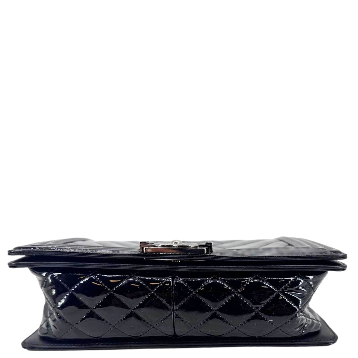 CHANEL Boy Flap Medium Chevron Patent Leather Crossbody Bag Black - Image 9