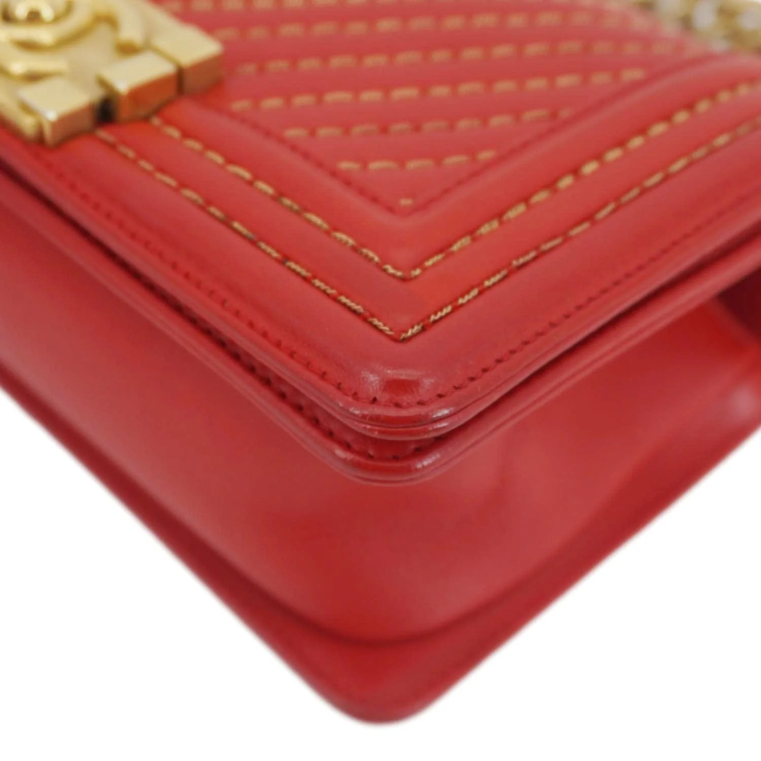 CHANEL Boy Flap Small Chevron Leather Shoulder Bag Red - Image 10
