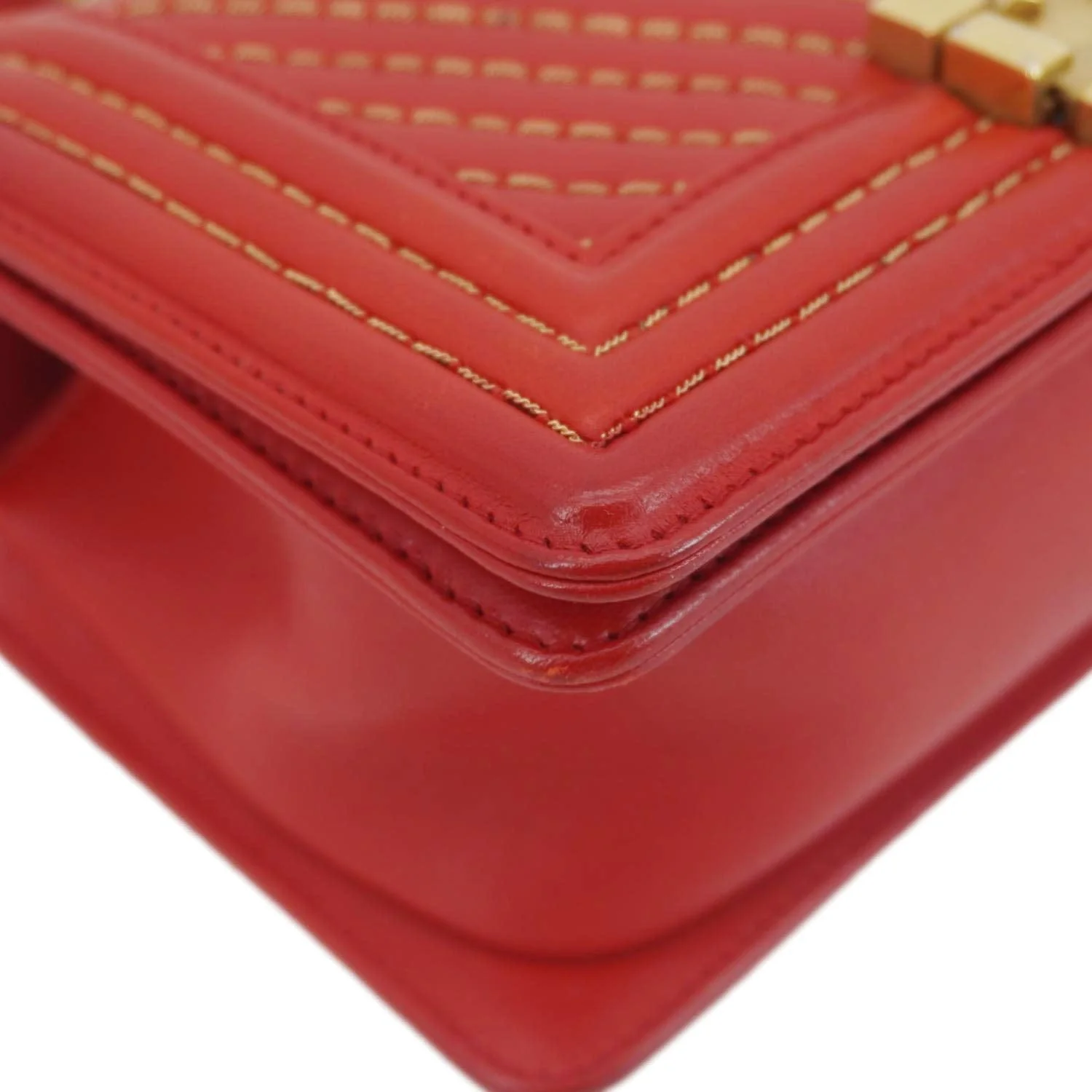 CHANEL Boy Flap Small Chevron Leather Shoulder Bag Red - Image 11