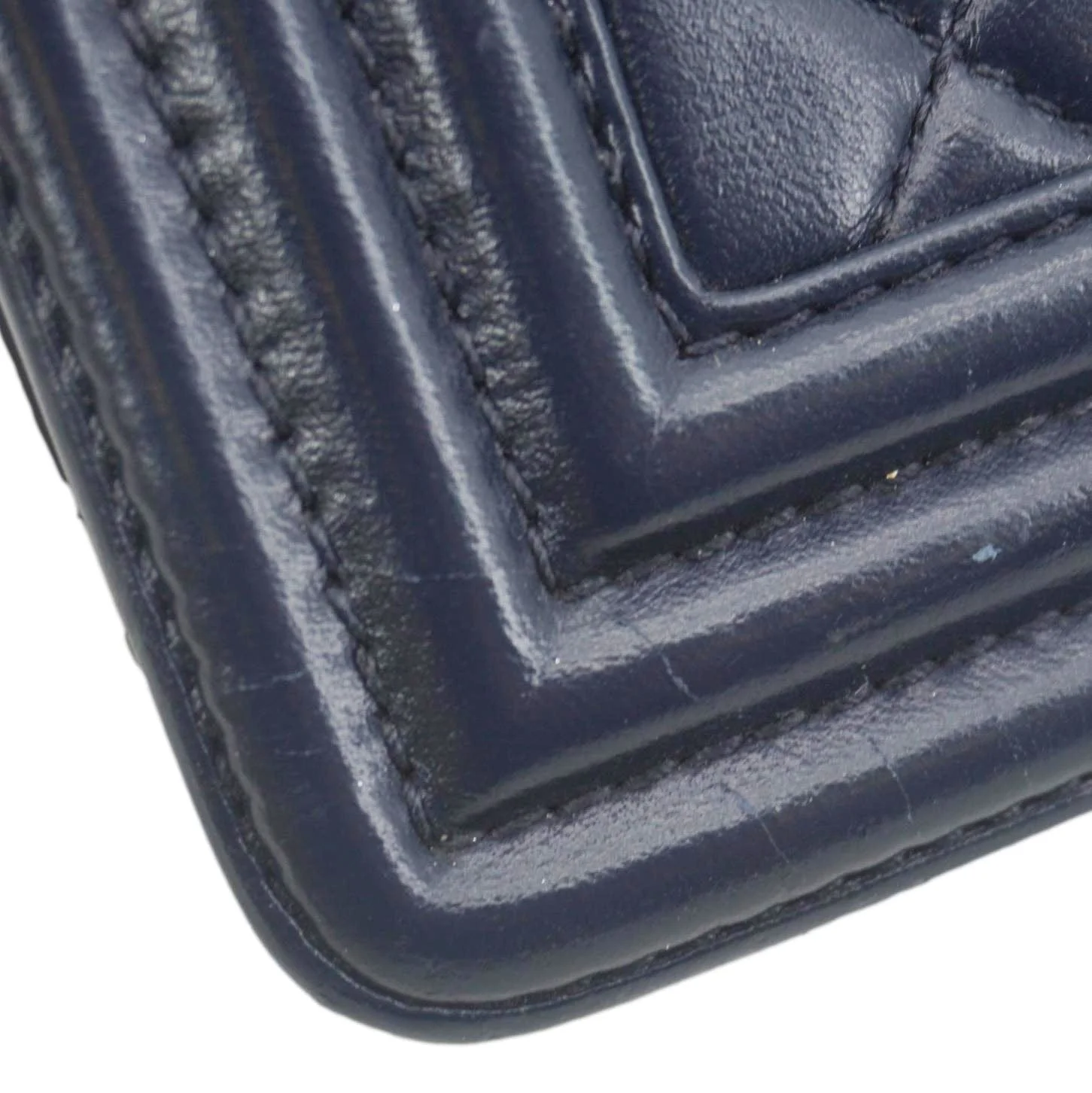 CHANEL Boy Flap Medium Quilted Lambskin Leather Crossbody Bag Navy Blue - Image 12