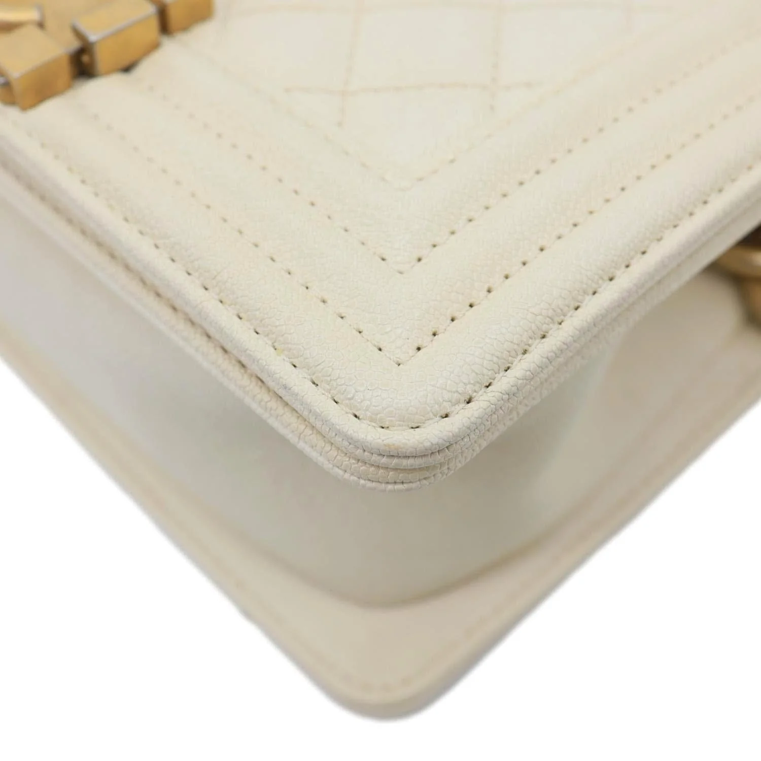 CHANEL Boy Flap Small Quilted Caviar Leather Chain Shoulder Bag Cream - Image 9