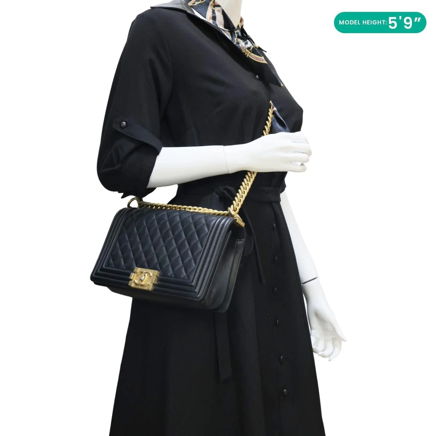 CHANEL Boy Flap Medium Chevron Lambskin Leather Chain Shoulder Bag Black - Image 2