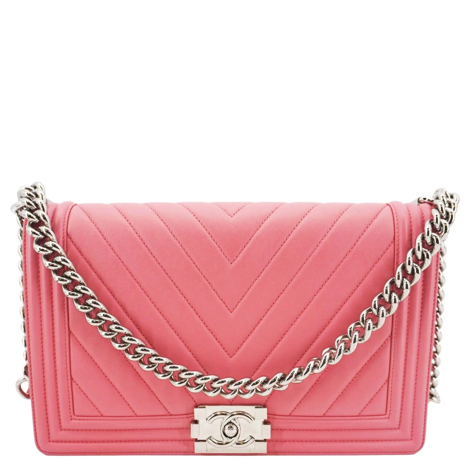 CHANEL Boy Flap Old Medium Chevron Leather Crossbody Pink - Image 3