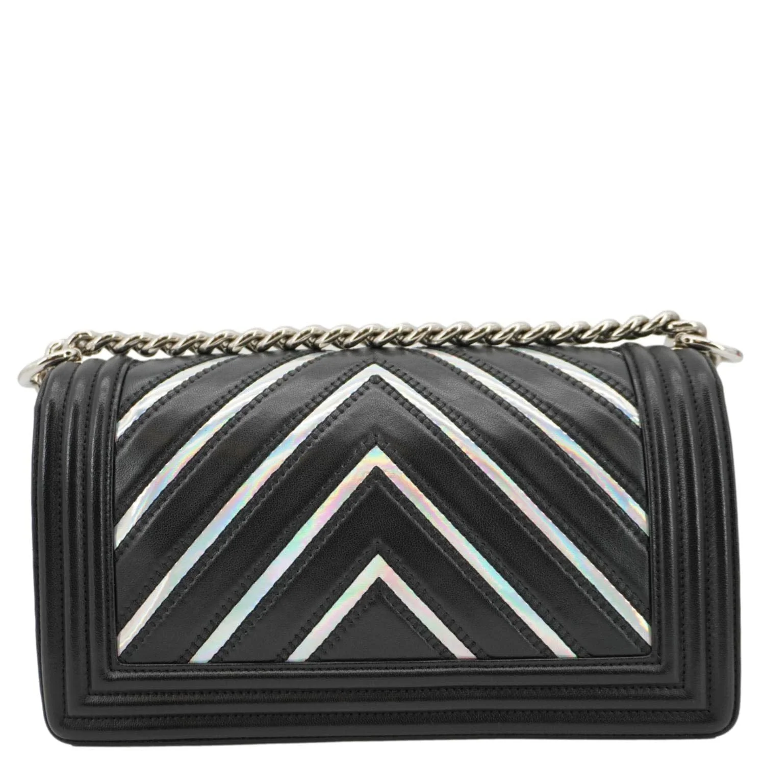 CHANEL Boy Flap Chevron Leather with Holographic PVC Crossbody Bag Black - Image 6
