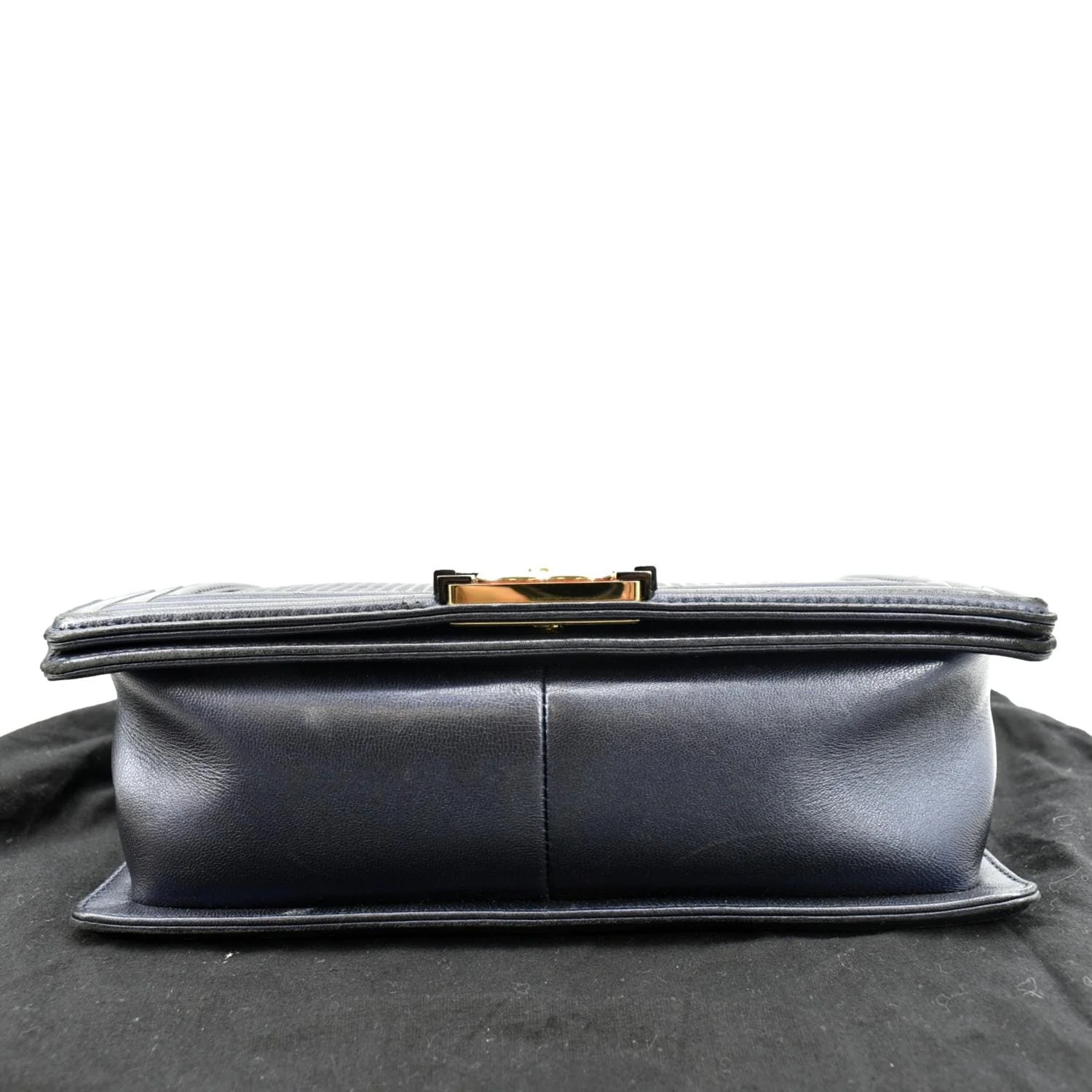 CHANEL Medium Boy Flap Cube Embossed Leather Shoulder Bag Navy Blue - Image 7